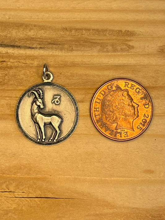 Circle Capricorn Zodiac 925 Sterling Silver Pendant