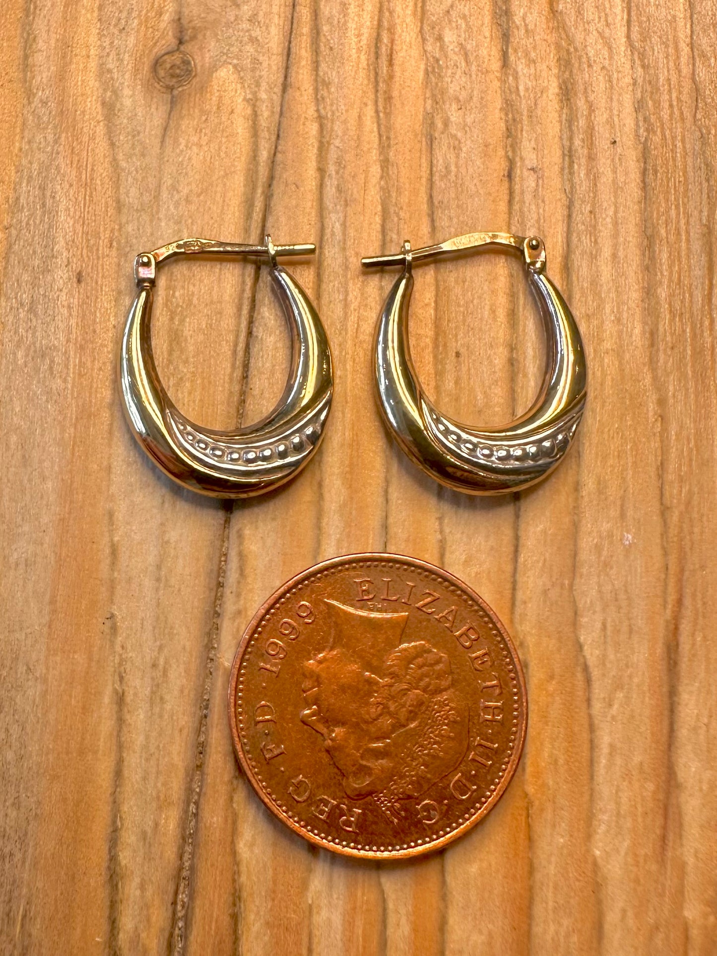 Vintage Creole Hoops 9ct Gold Bonded on 925 Sterling Silver Earrings