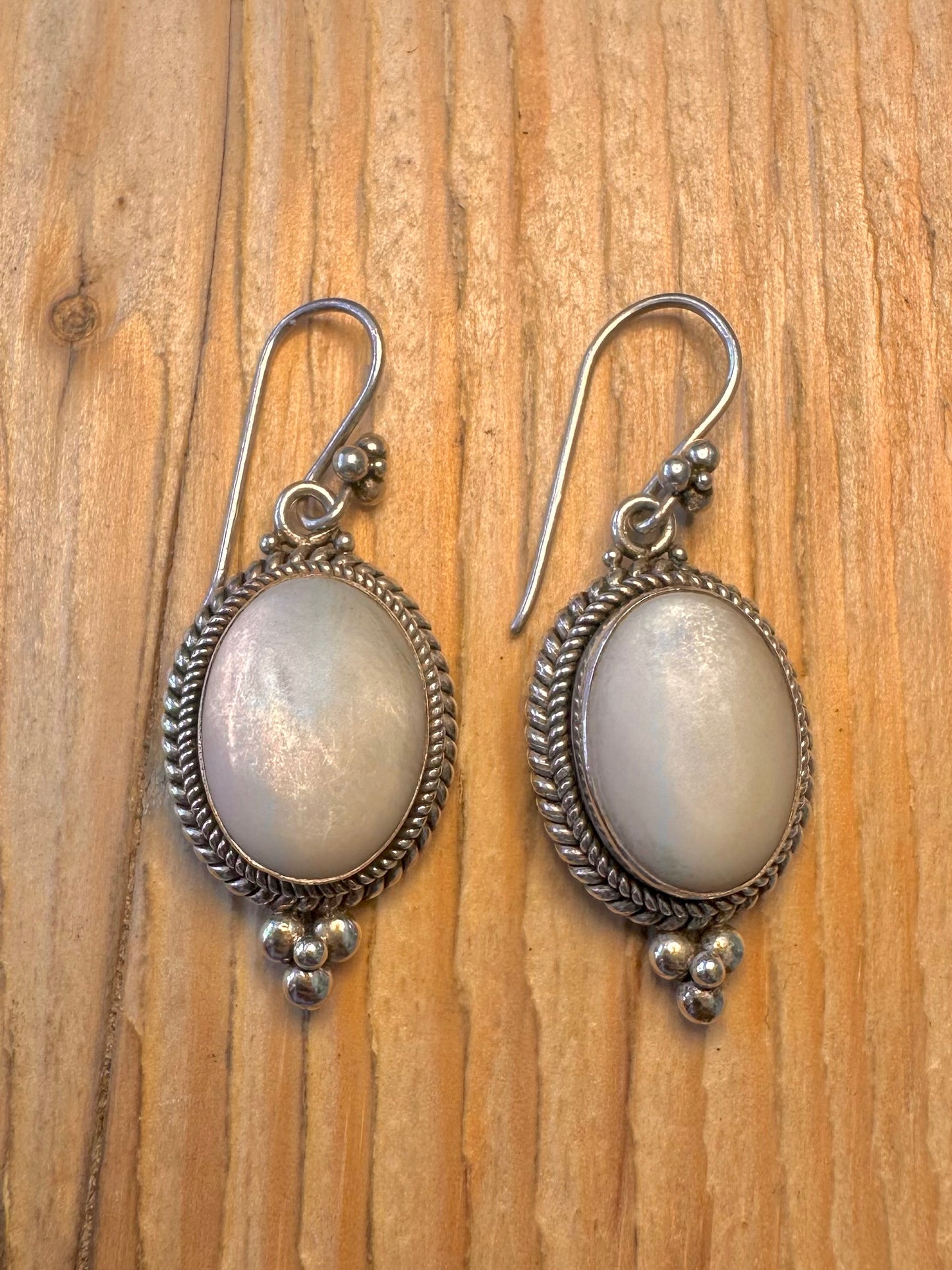 Vintage Mother of Pearl Boho 925 Sterling Silver Earrings