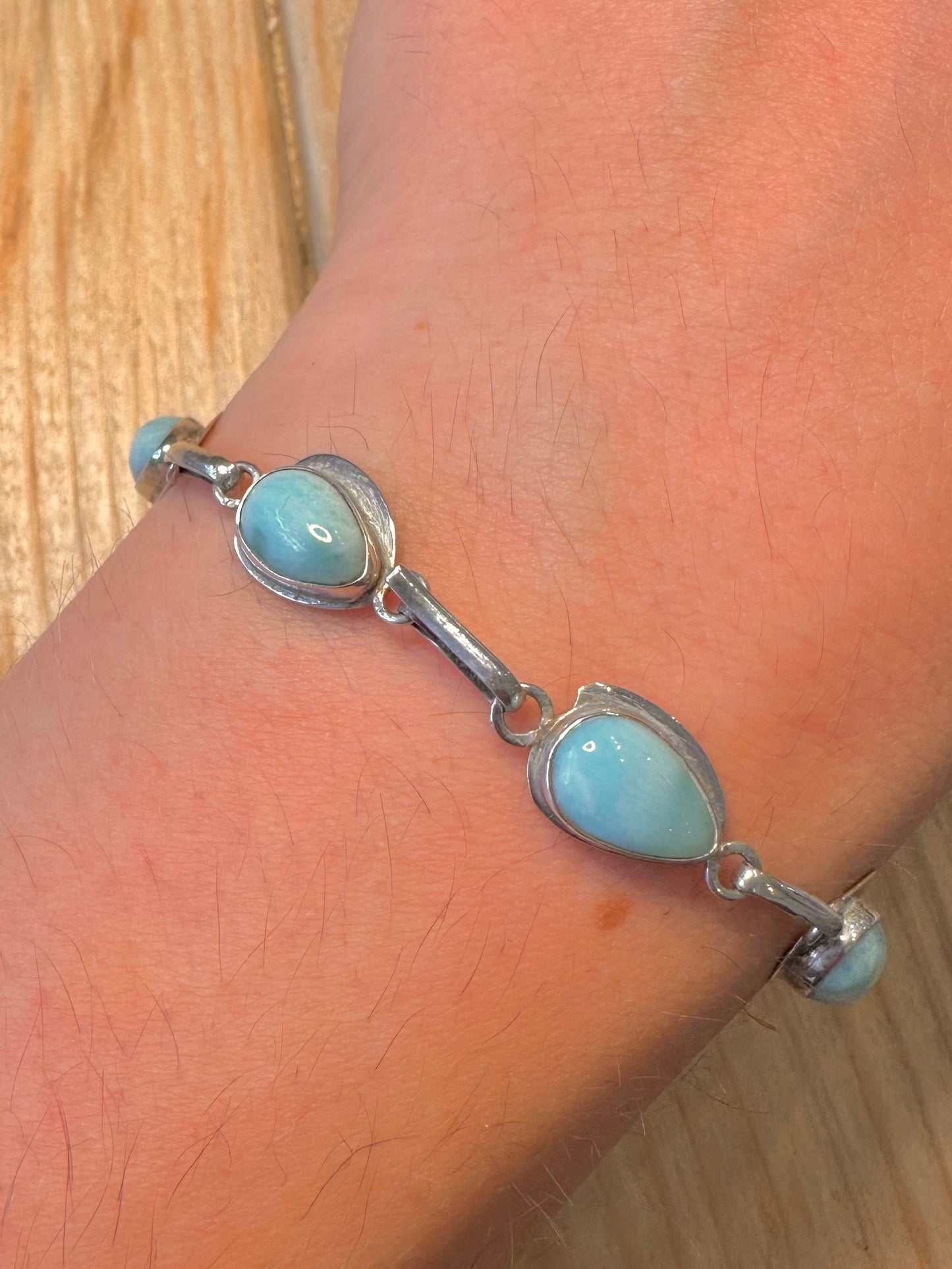 Vintage Larimar 925 Silver 8.1 inch Bracelet