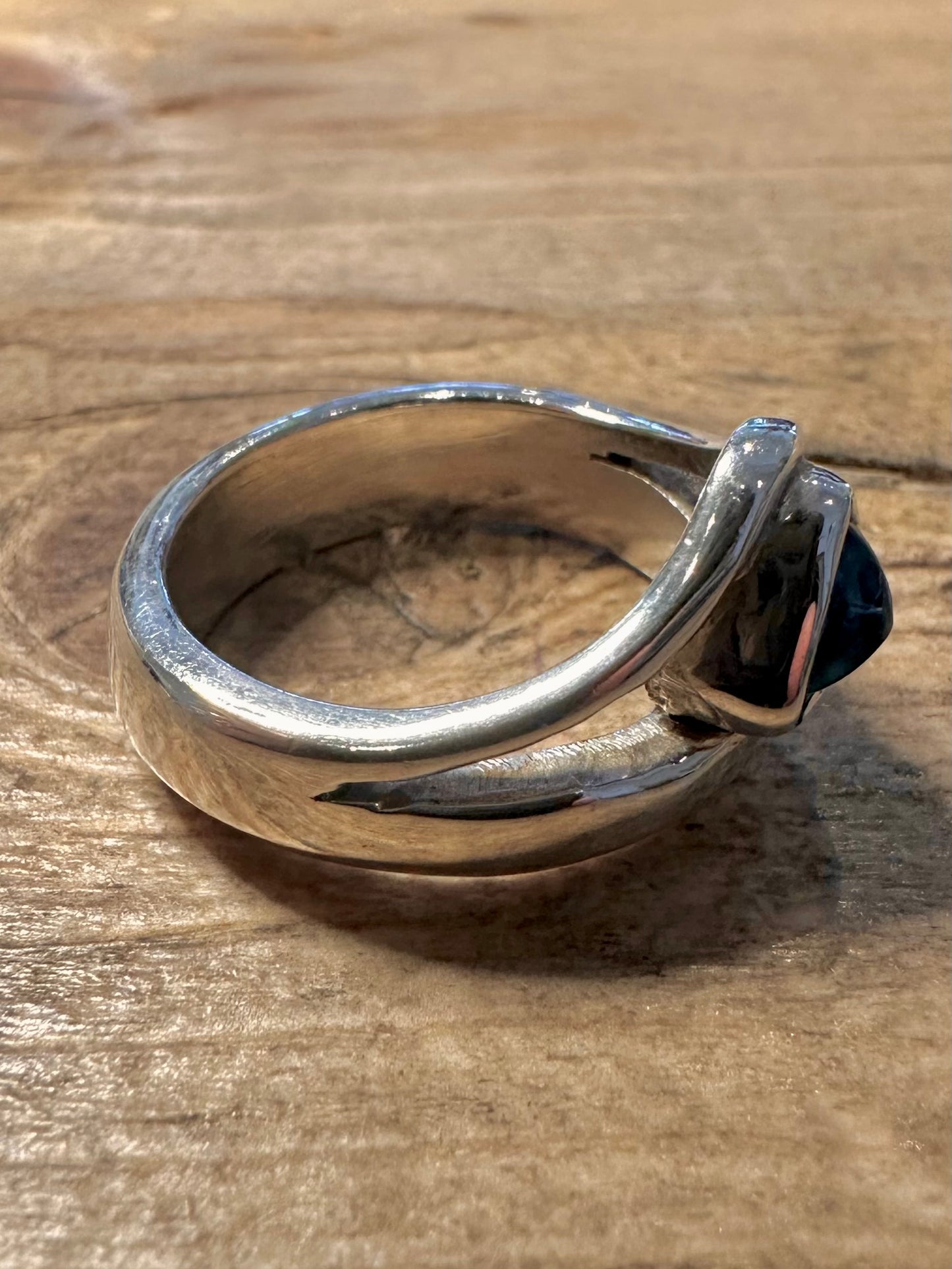 Modern Abstract Blue Triangle Stone 925 Silver Size S Ring