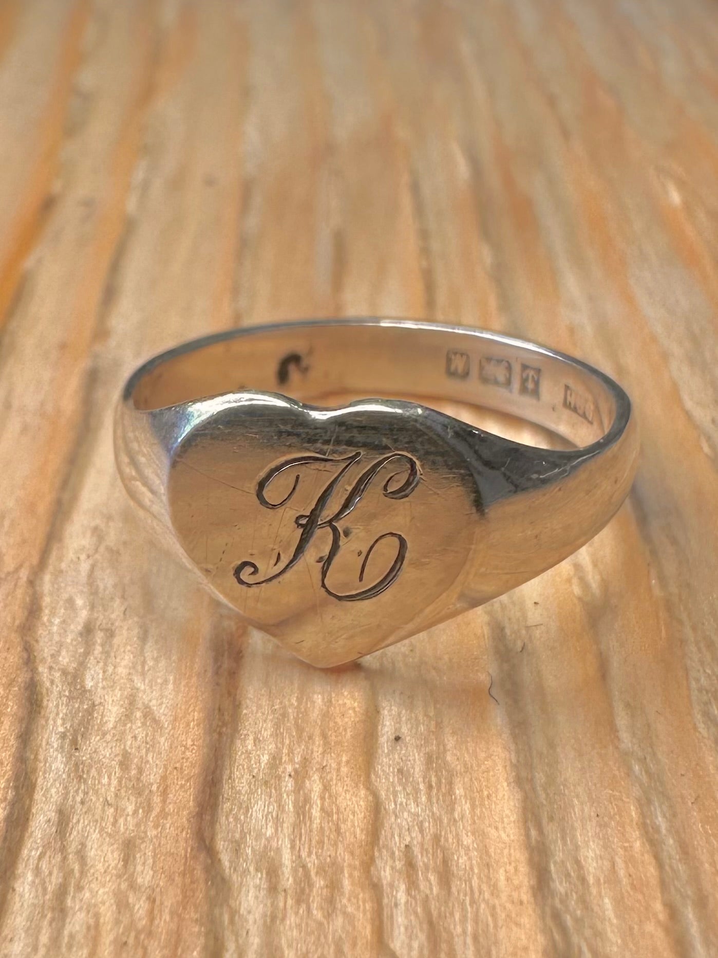 Vintage 1986 Heart Signet 925 Silver Size K1/2 Ring
