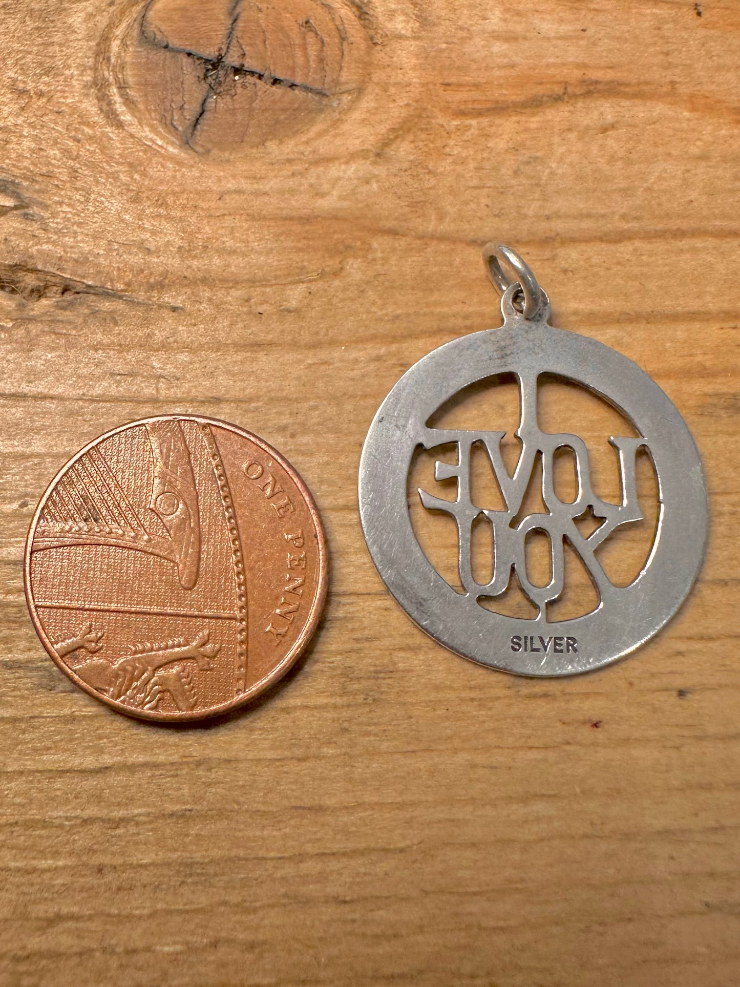 Vintage I Love You Textured 925 Silver Pendant