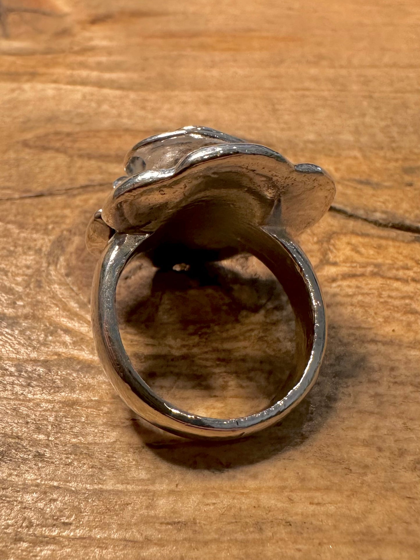 Modern Rose Flower 925 Silver Size L Ring