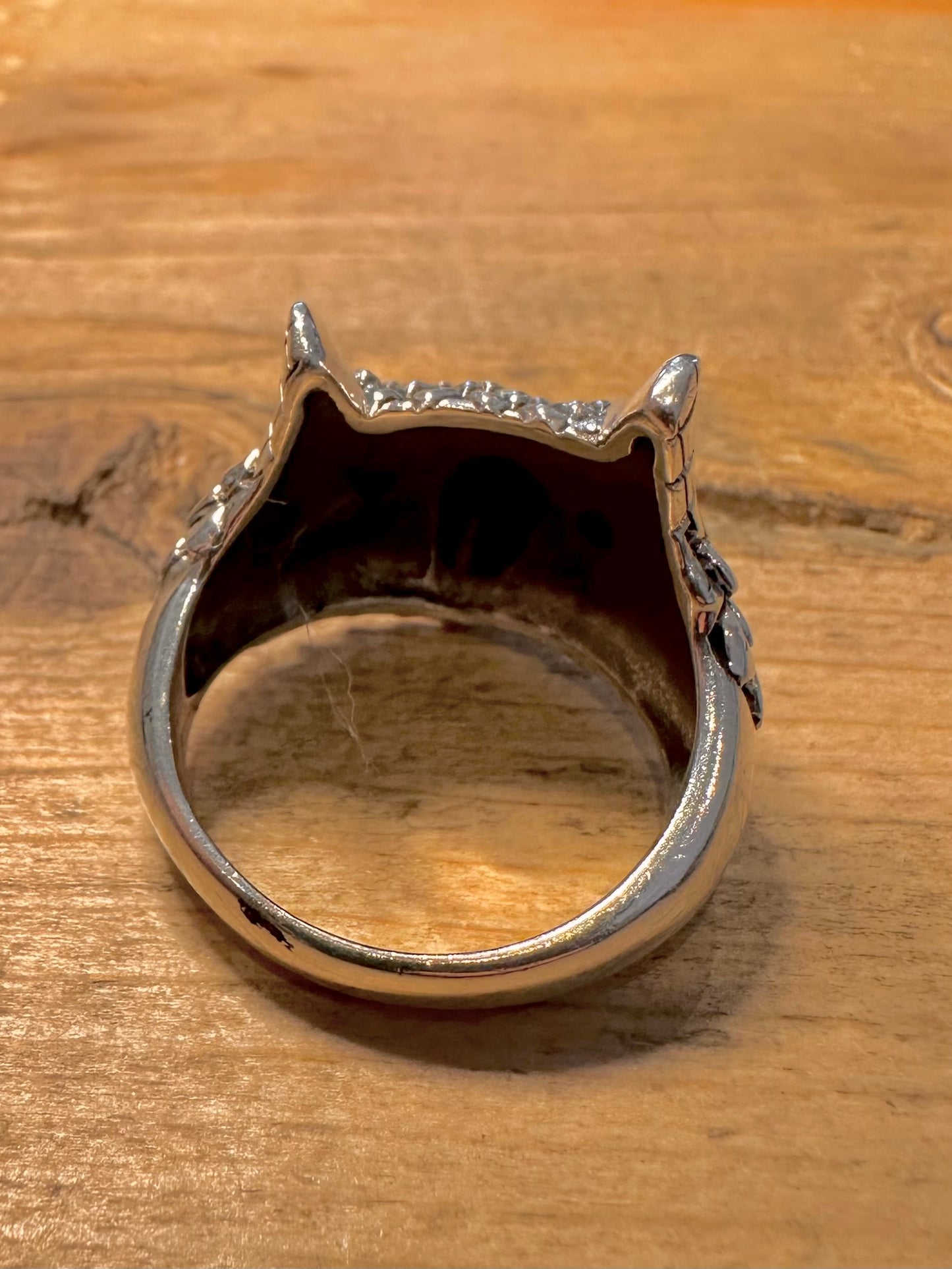 Vintage Owl Head Black Eyes 925 Silver Size Y Ring