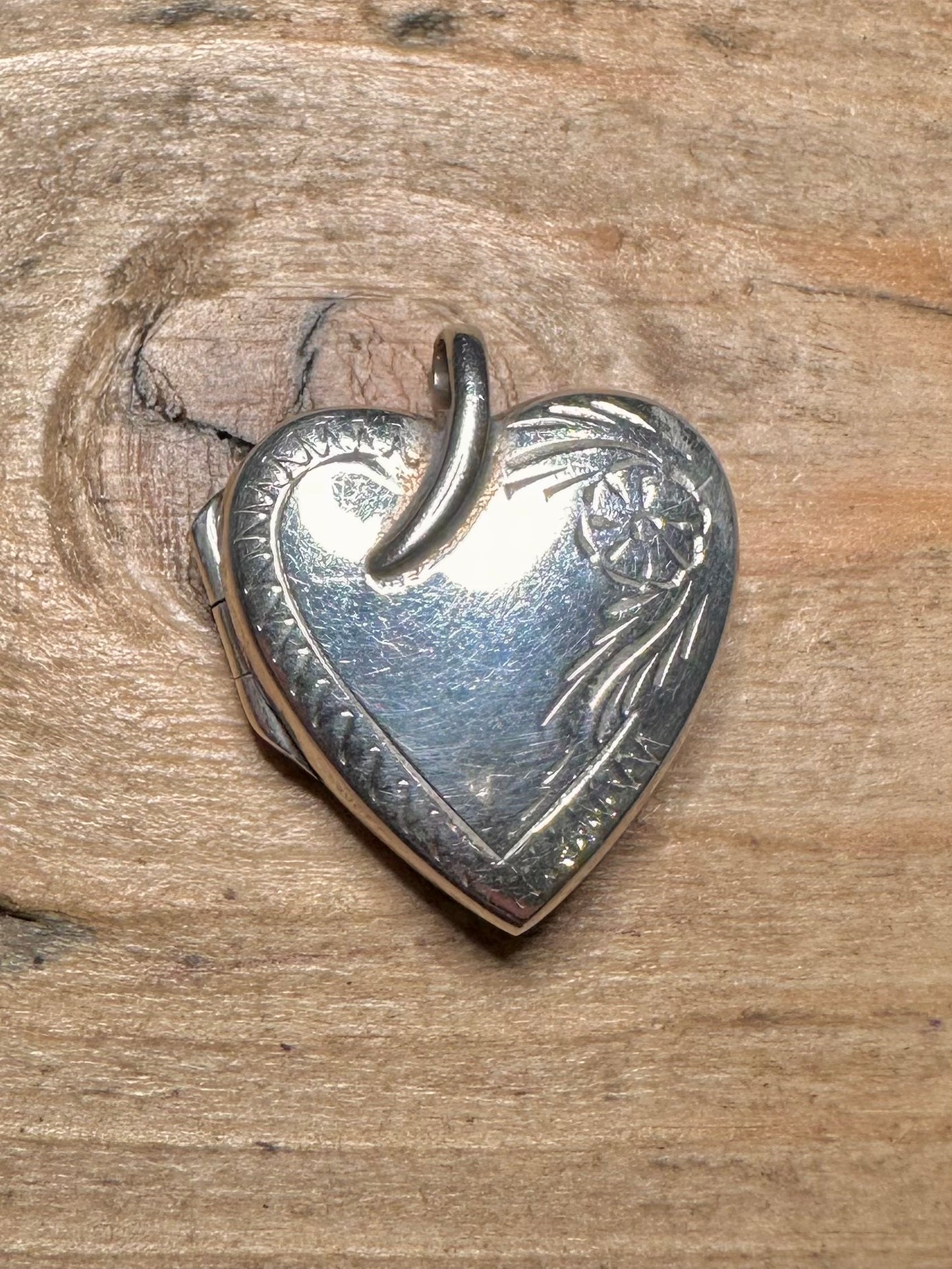 Vintage Engraved Heart 925 Silver Locket Pendant