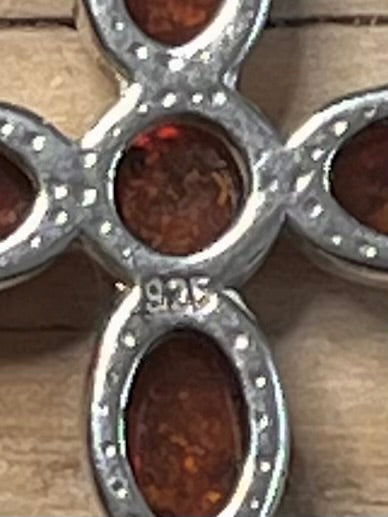Amber Cross 925 Sterling Silver Pendant