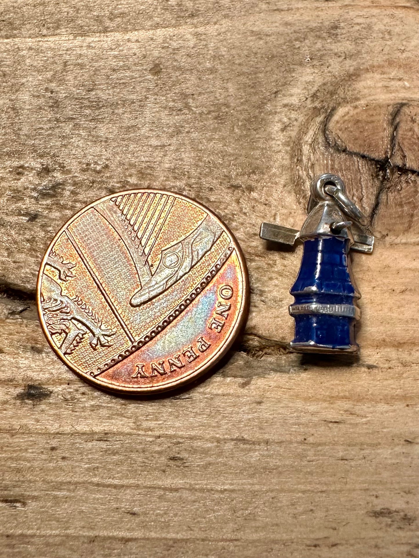 Vintage Blue Enamel Windmill 925 Silver Charm Pendant