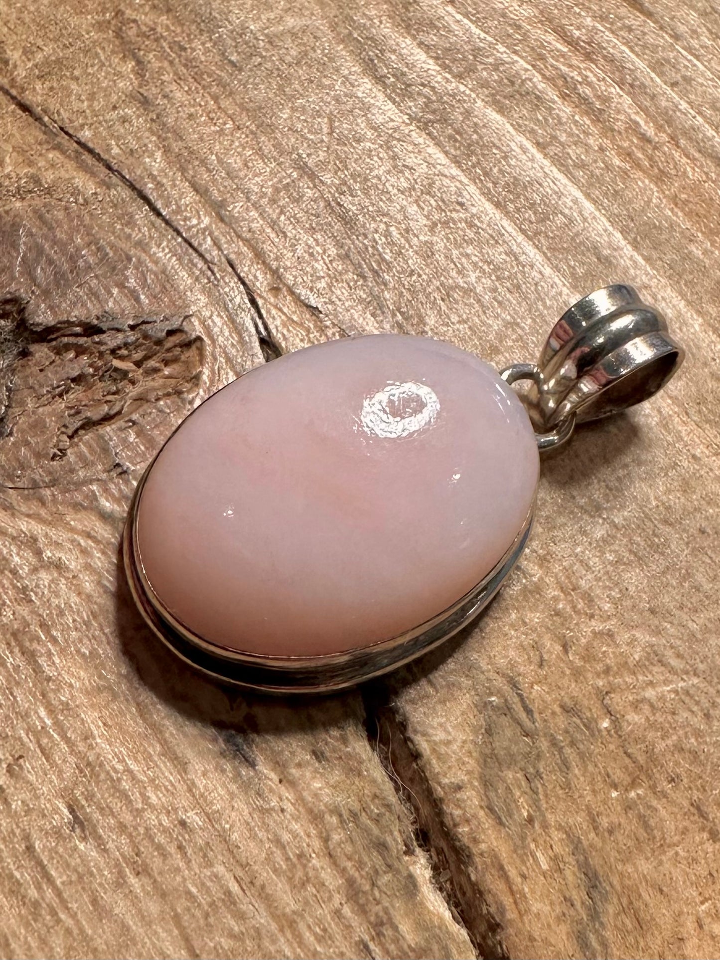 Vintage Pink Opal Oval 925 Silver Pendant
