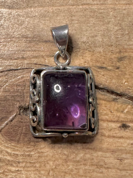 Vintage Amethyst Ornate 925 Silver Pendant