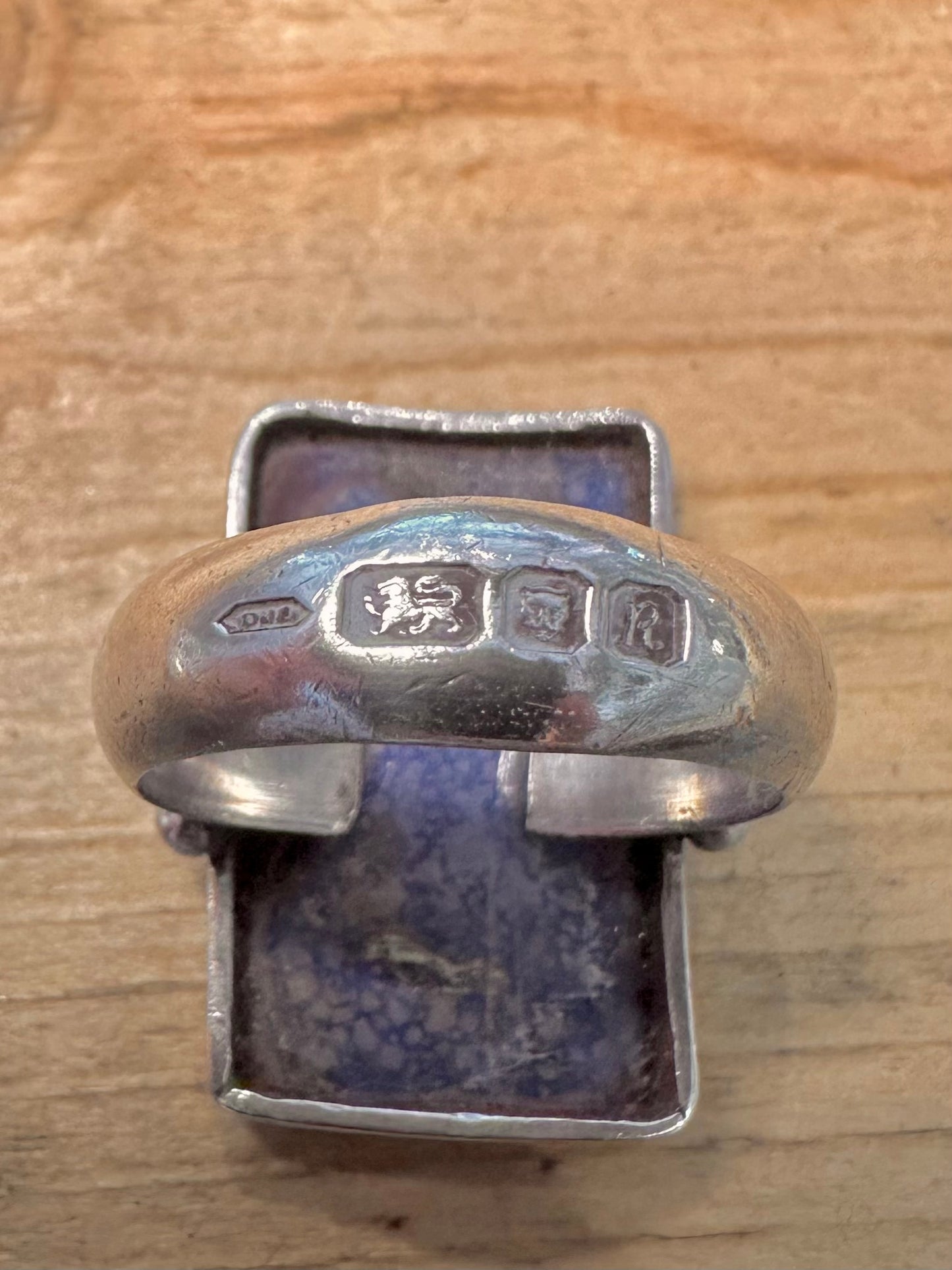 Vintage 1991 Rectangle Lapis 925 Silver Size S Ring