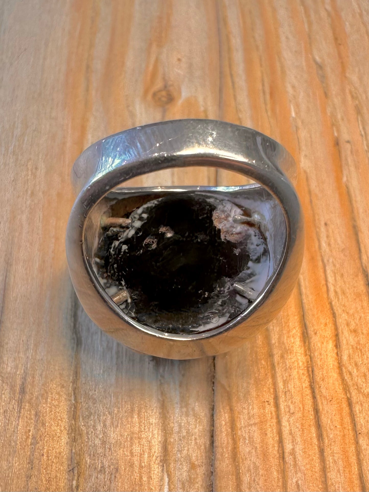 Abstract Amber Dome 925 Sterling Silver Size Q Ring