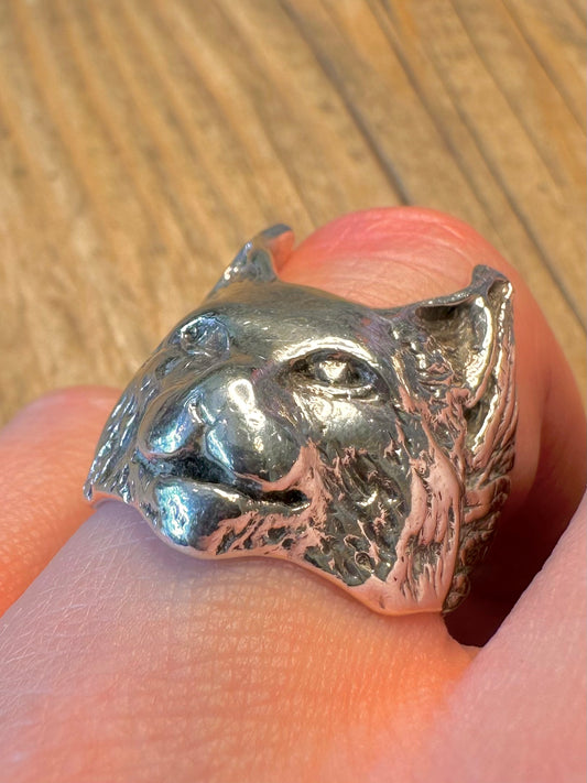 Lynx Cat Crazy Pig Design 925 Sterling Silver Size O Ring