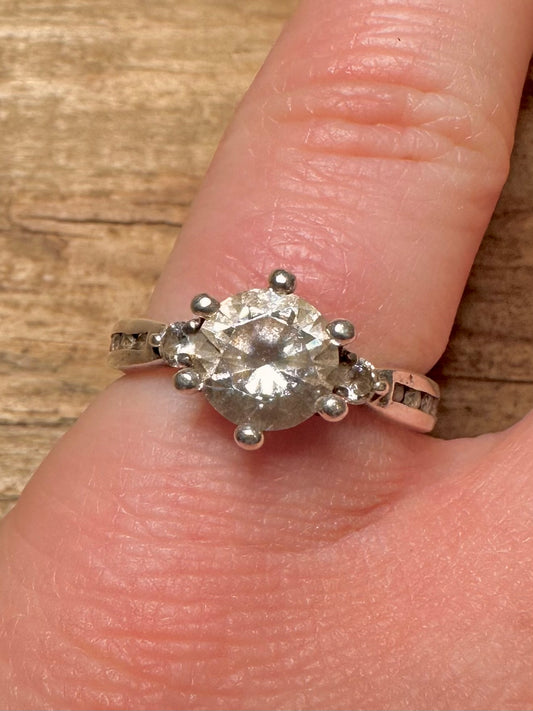 Vintage CZ Solitaire 925 Silver Size N Ring