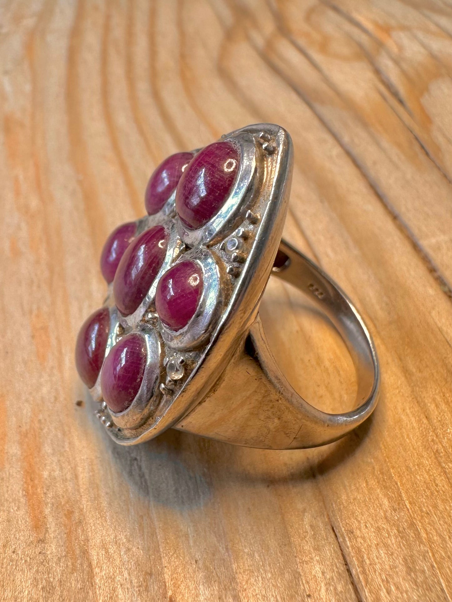 Vintage Purple Stone Boho 925 Silver Size S Ring