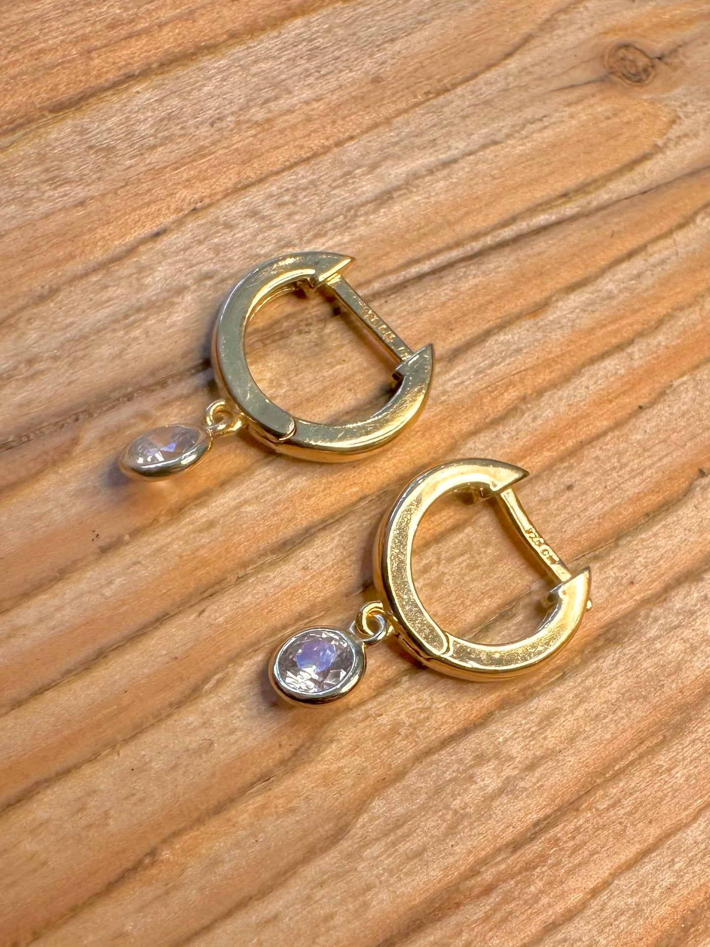 Modern Gold Hoop CZ Dangle 925 Sterling Silver Earrings