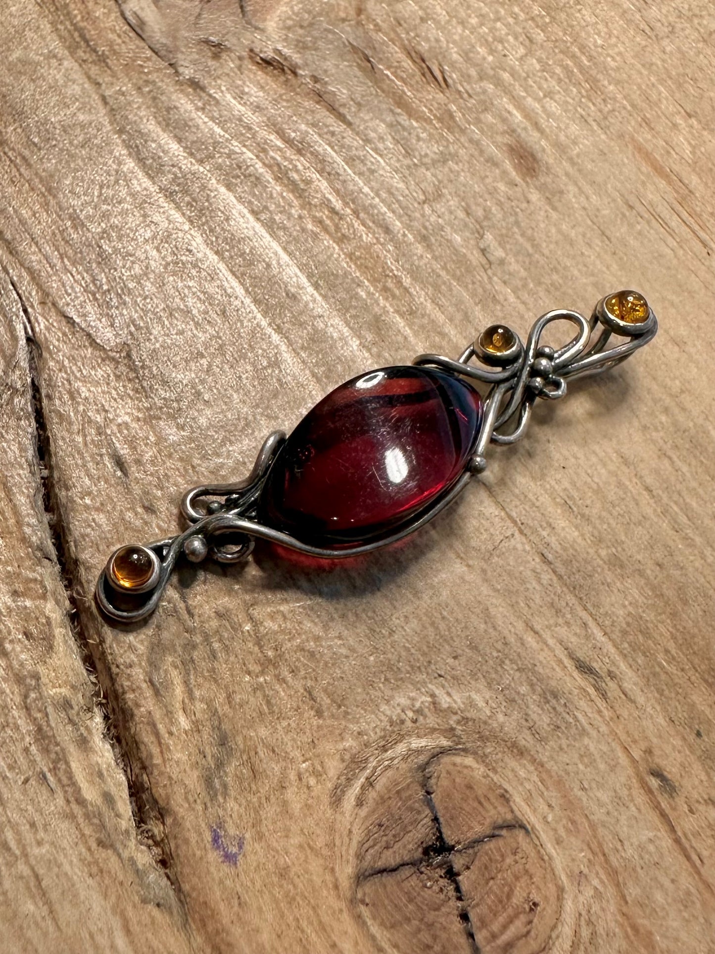 Abstract Orange and Yellow Stone 925 Silver Pendant