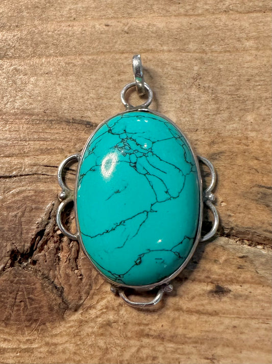 Vintage Polished Turquoise 925 Silver Pendant