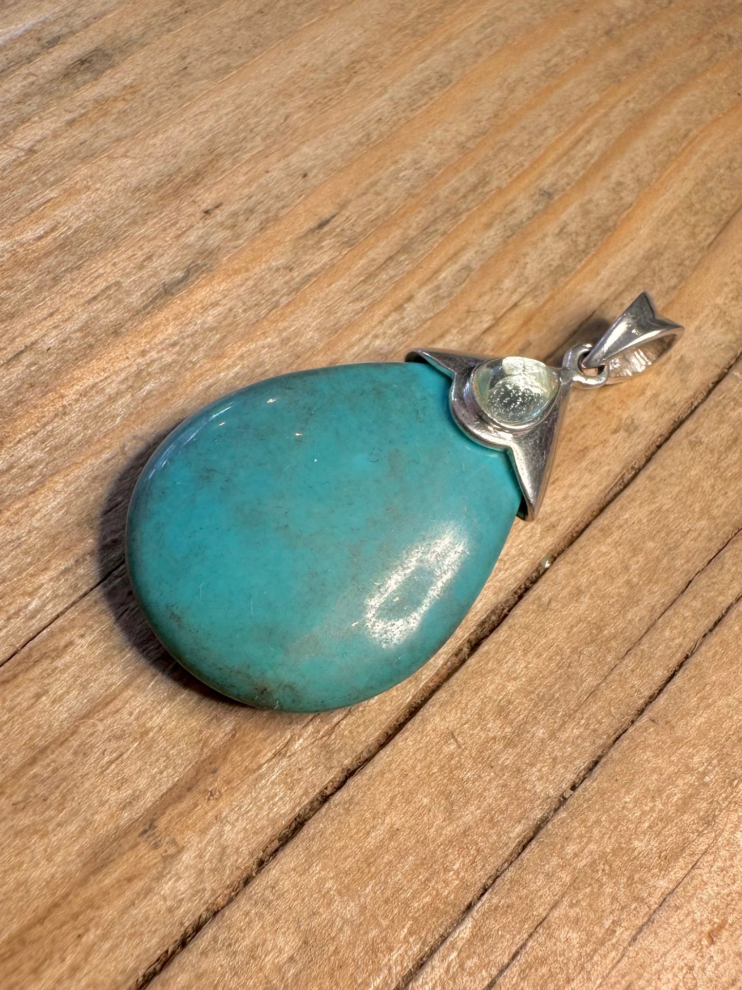Modern Turquoise and Blue Green Quarts 925 Sterling Silver Pendant