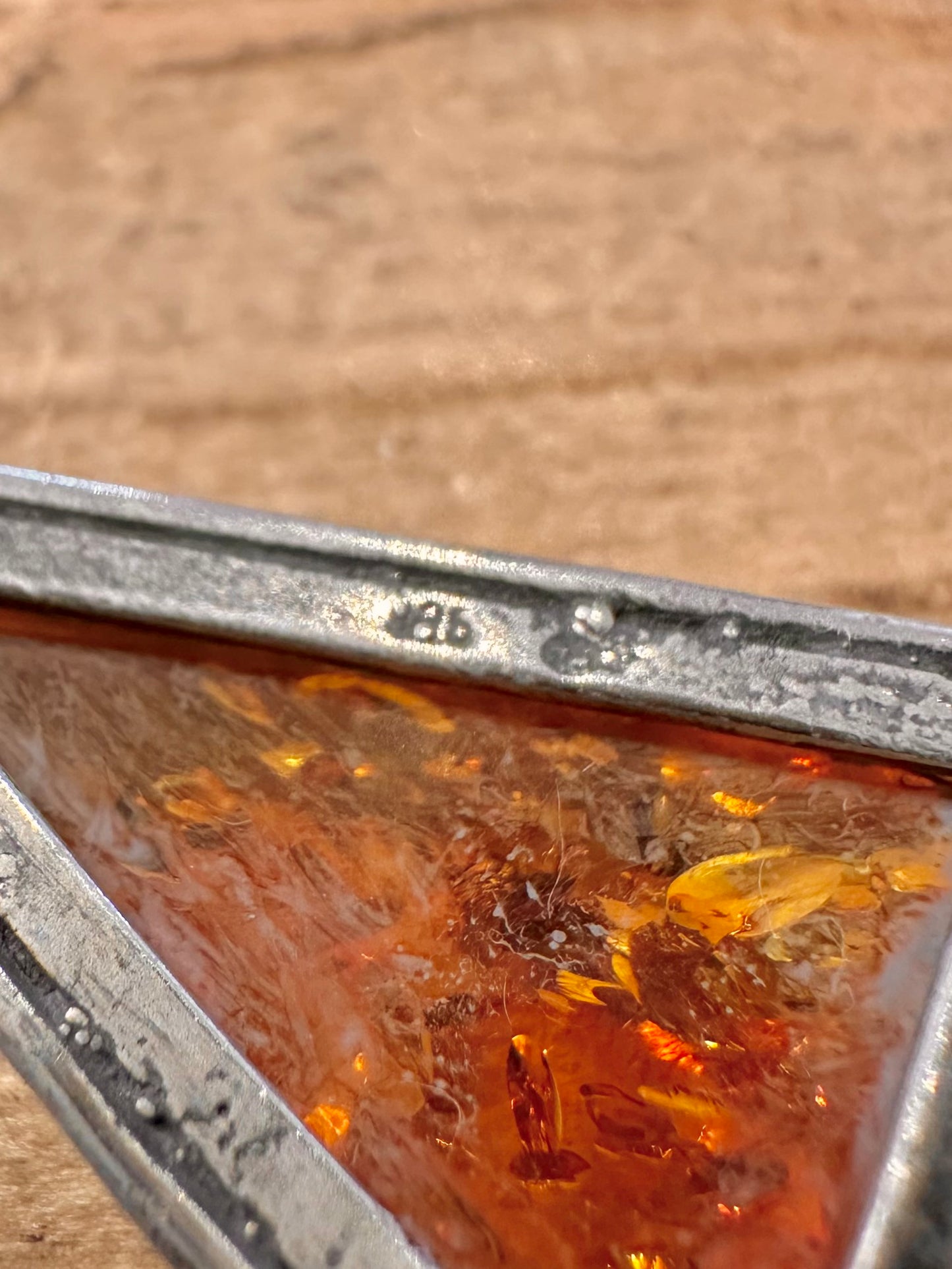 Vintage Amber Triangle 925 Silver Pendant