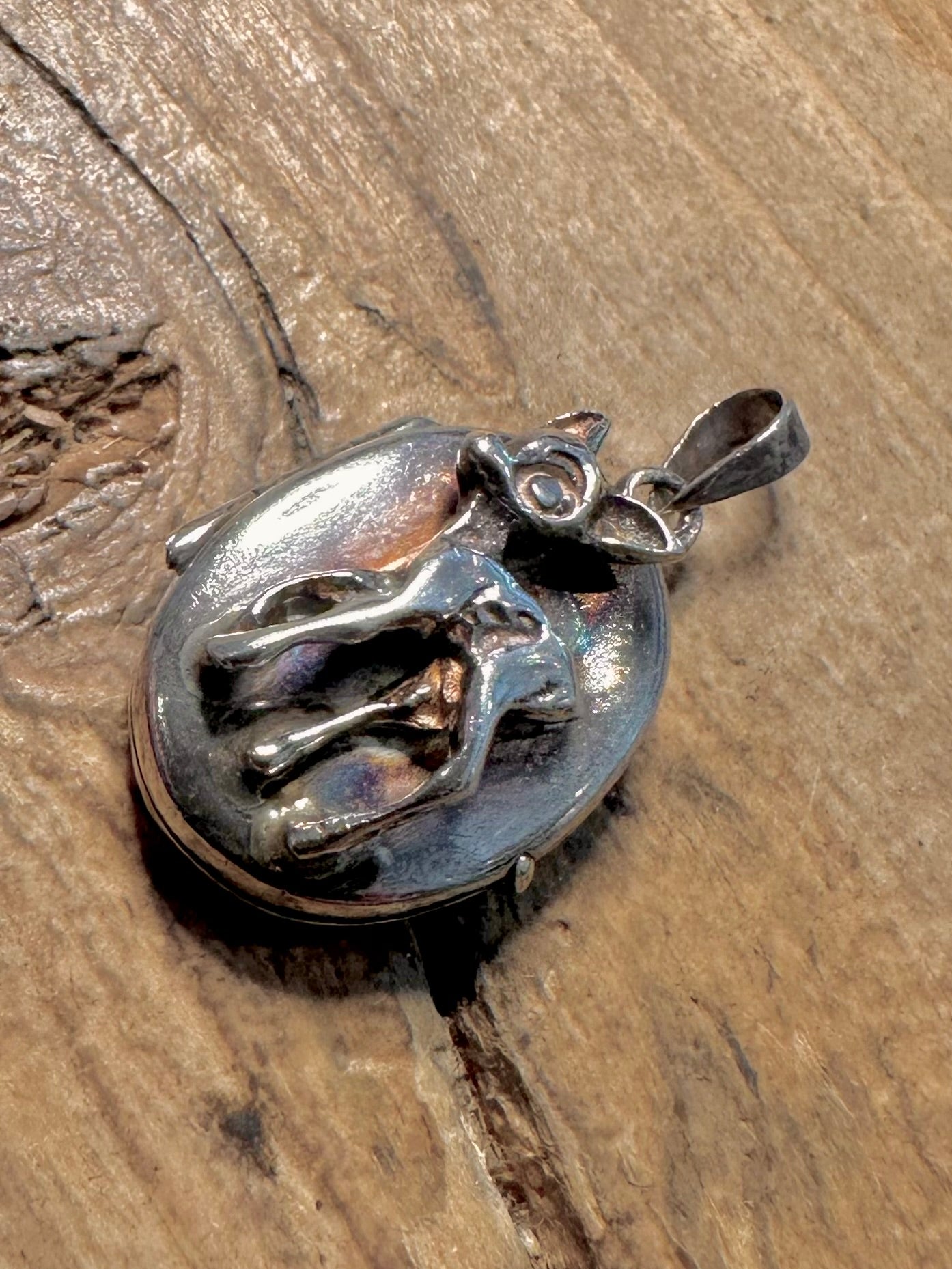 Vintage Bambi Oval 925 Silver Locket Pendant