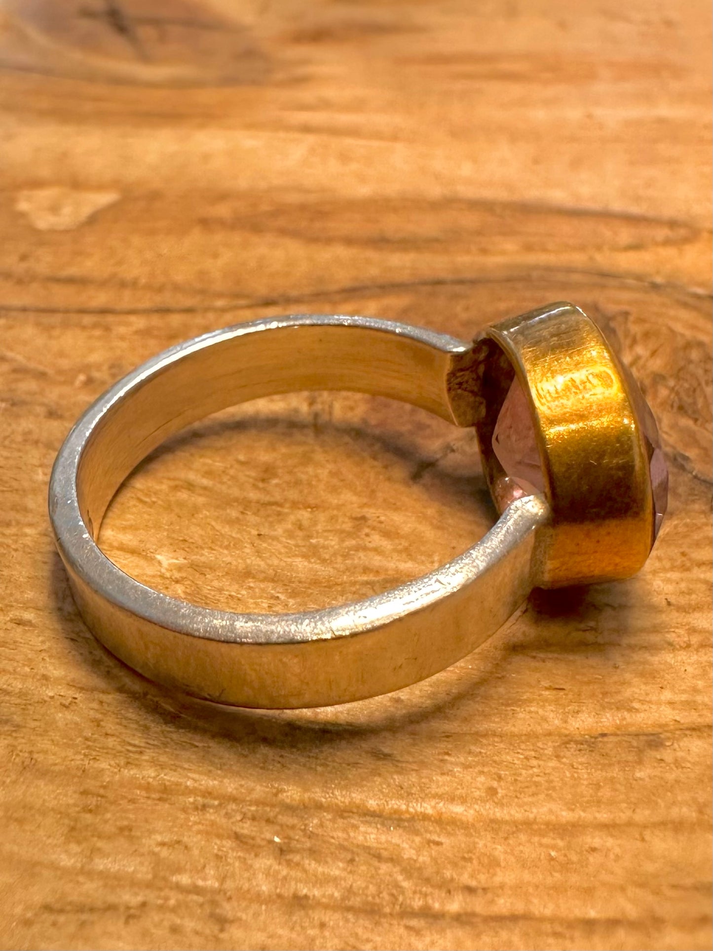 Abstract Amethyst Gold and 925 Silver Size P Ring