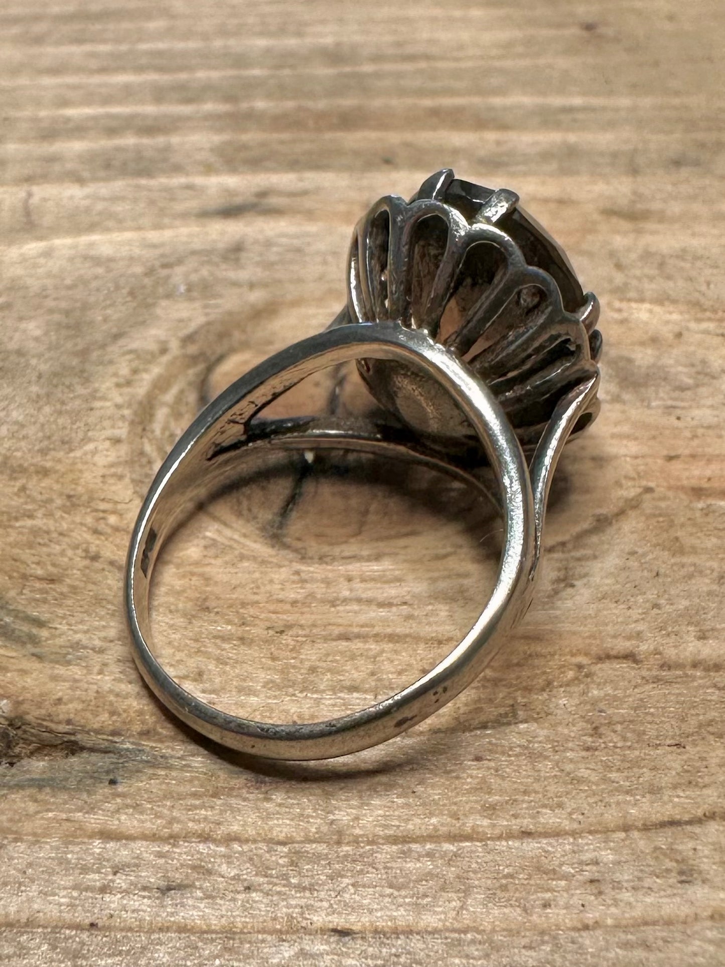Vintage 1978 Smokey Quarts 925 Silver Size L Ring