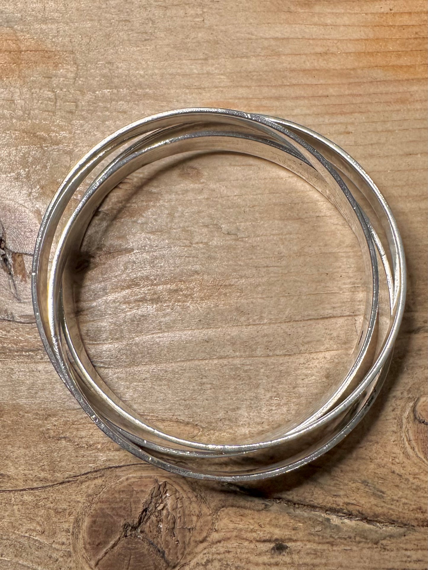 Vintage Chunky Three Band 925 Silver Bangle