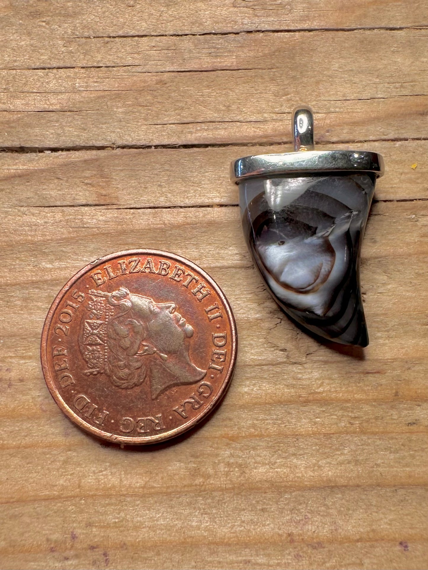 Vintage Abalone Zahn 925 Sterlingsilber Anhänger