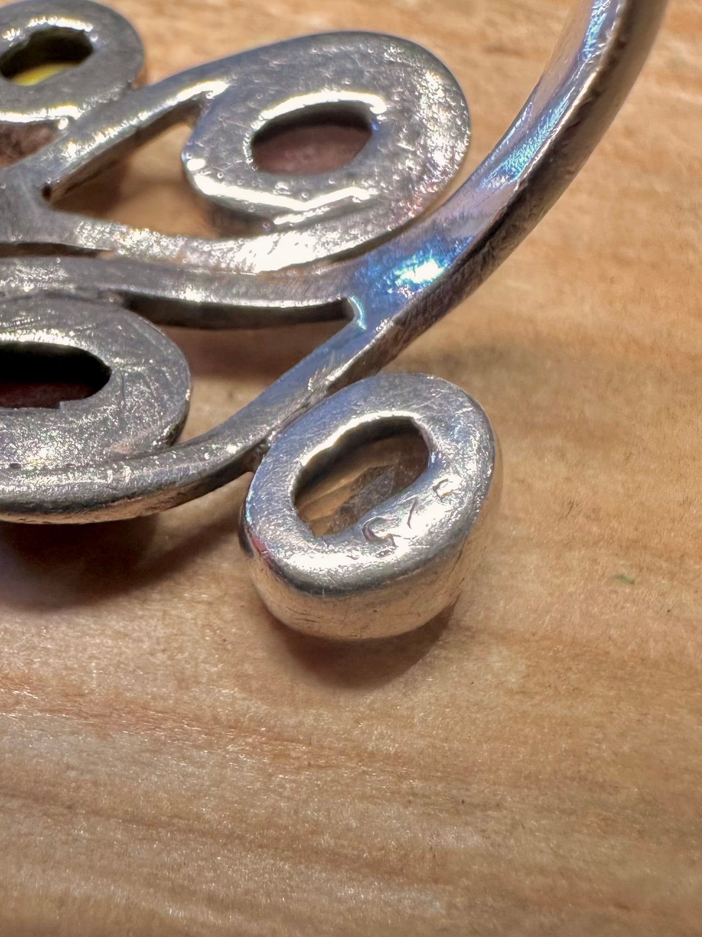 Abstract Multi Gemstone 925 Sterling Silver Size Q Ring