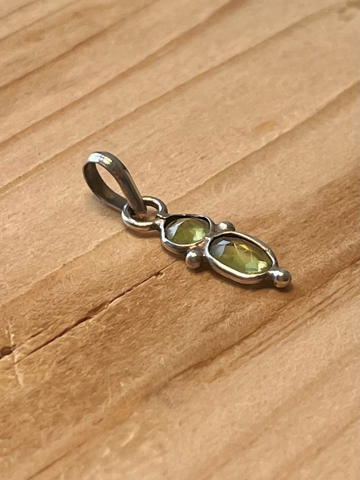 Small Double Peridot 925 Sterling Silver Pendant