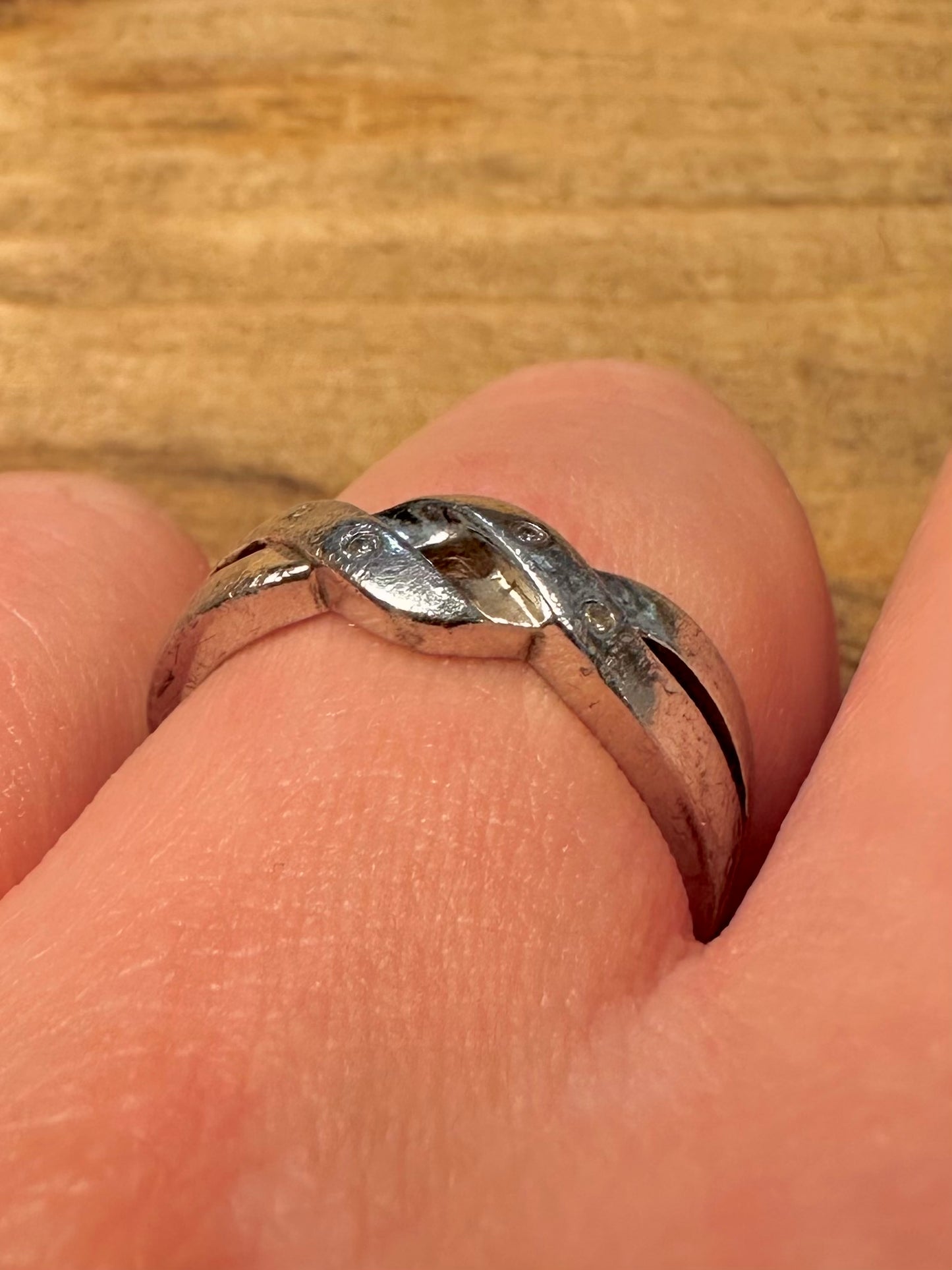 Vintage Diamond Overlapping Band 925 Silver Size P Ring