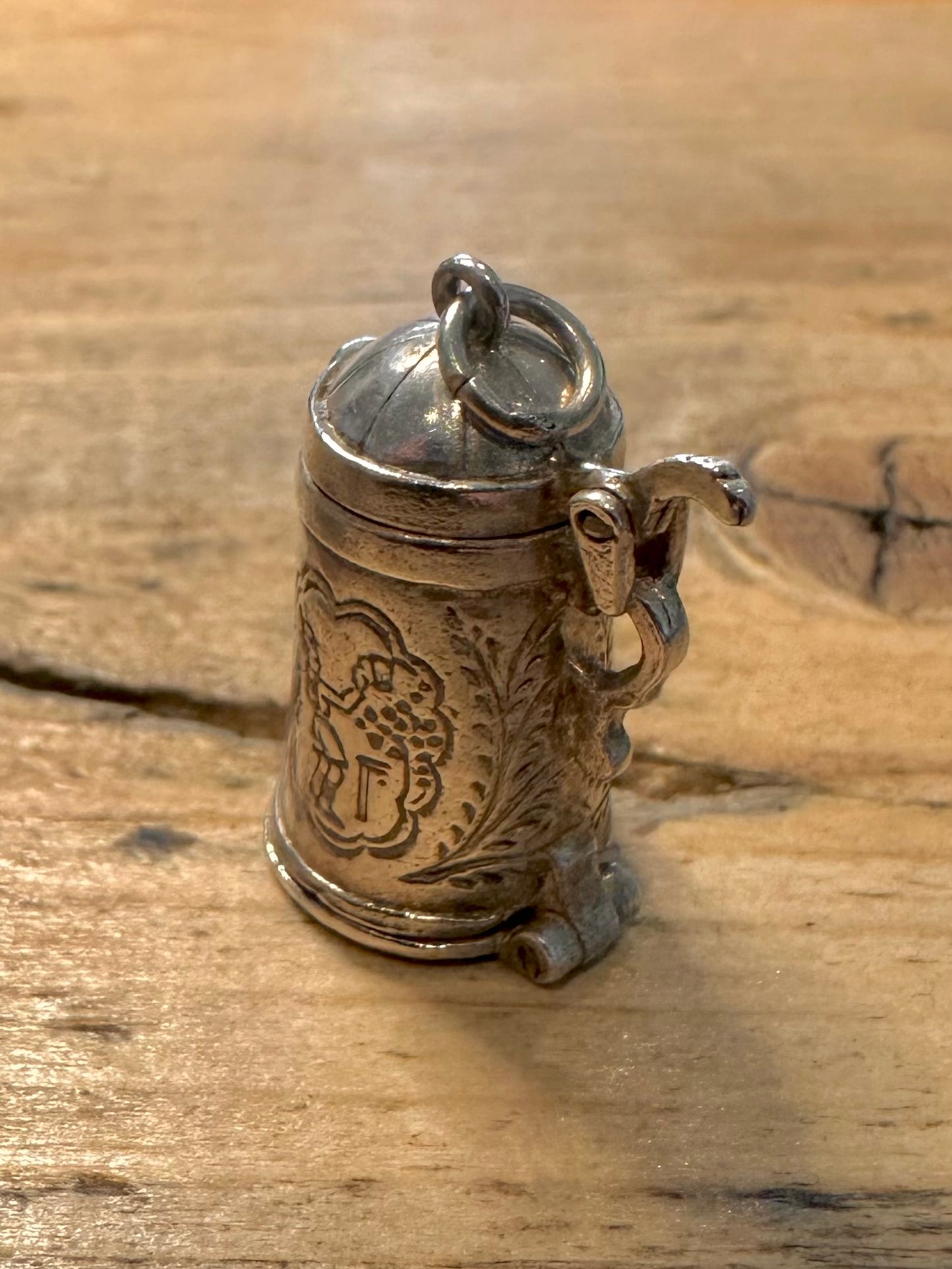 Vintage Opening Beer Tanker with Skier Inside 925 Silver Charm Pendant