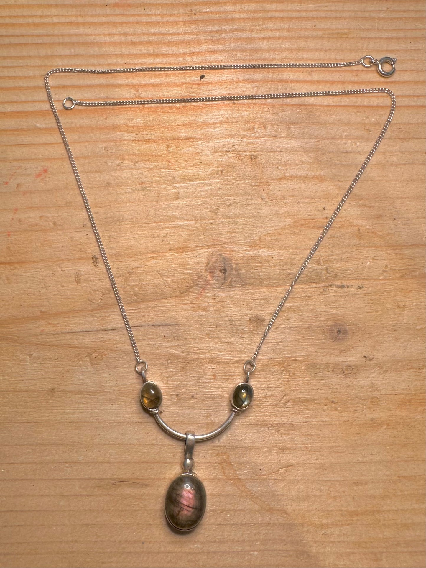Vintage Labradorite Curb Chain 925 Silver 18 inch Necklace