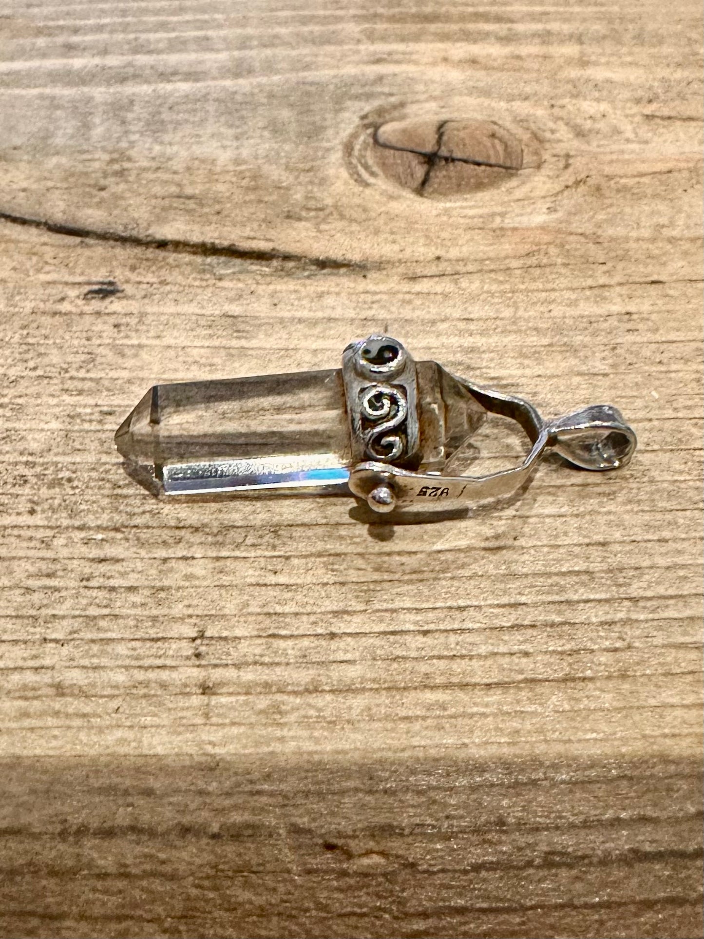 Vintage Ying and Yang Clear Pillar 925 Silver Pendant