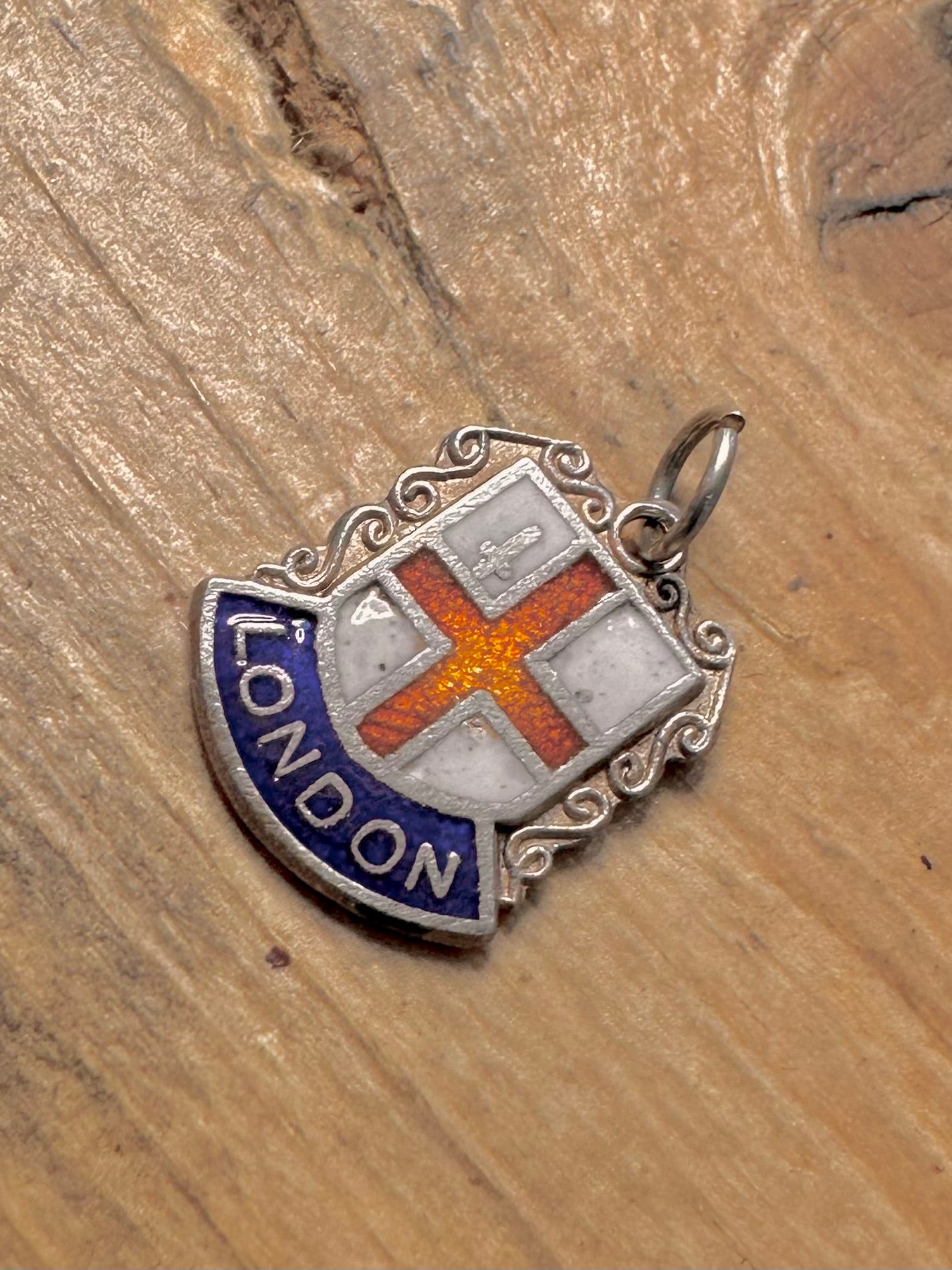 Vintage London Enamel Crest 925 Silver Pendant