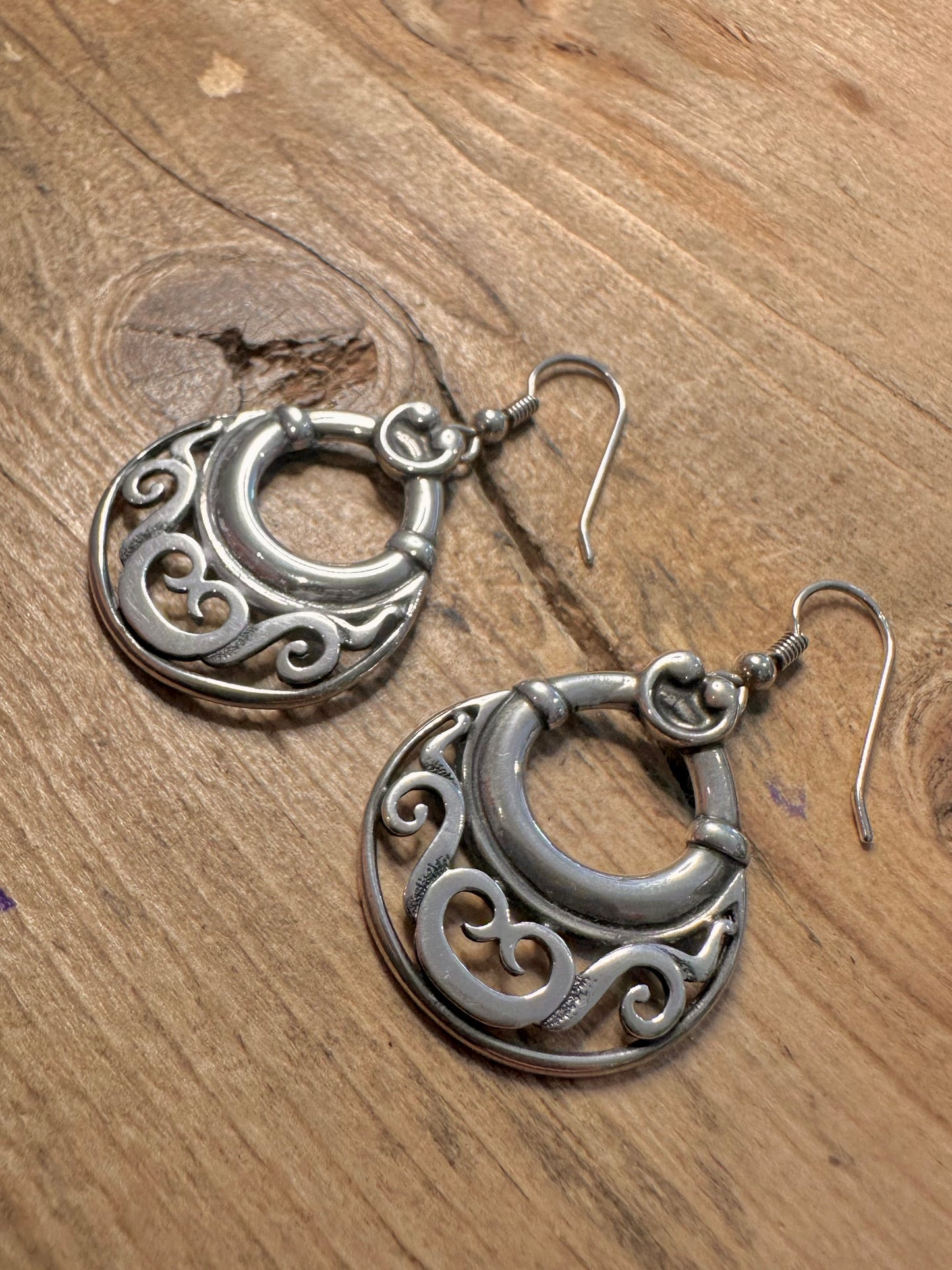 Vintage Filigree Circle 925 Silver Earrings