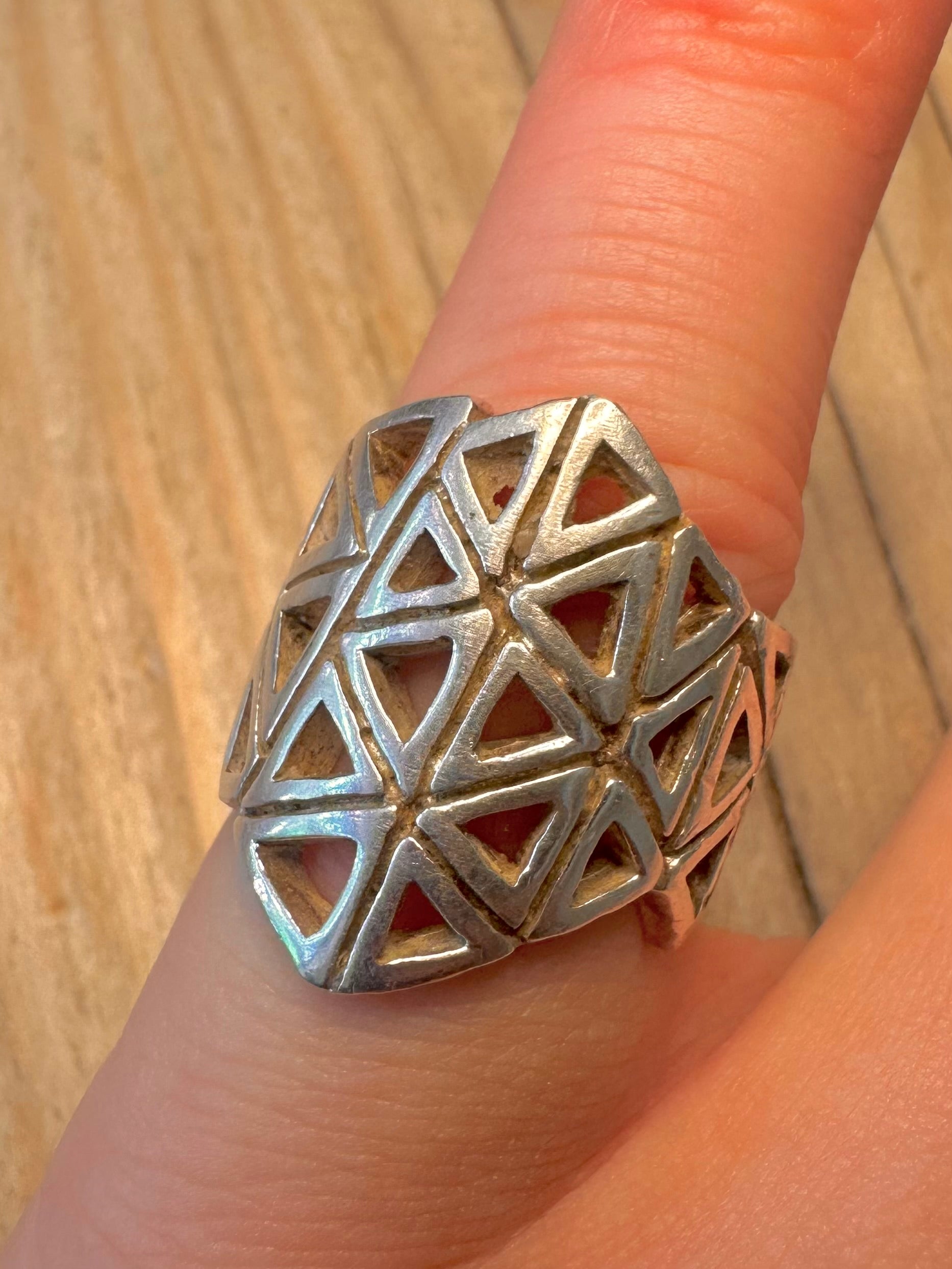 Abstract Geometric 925 Sterling Silver Size K1/2 Ring