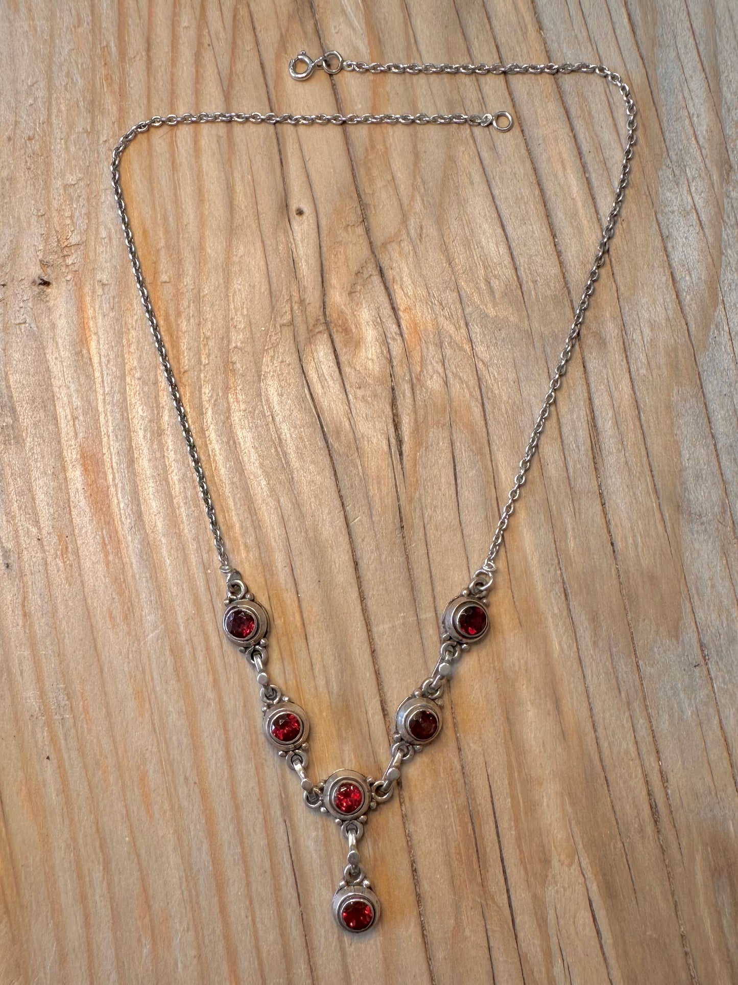 Vintage Garnet 925 Silver 17 inch Necklace