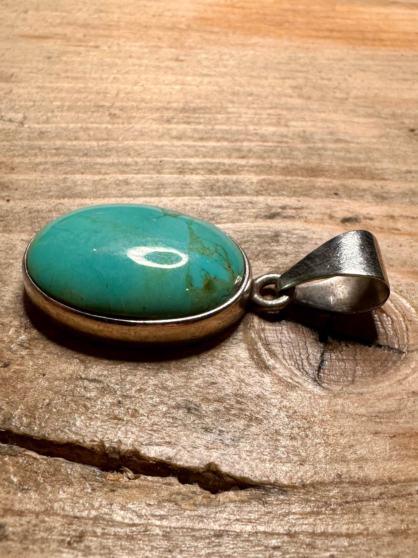 Vintage Oval Turquoise 925 Silver Pendant