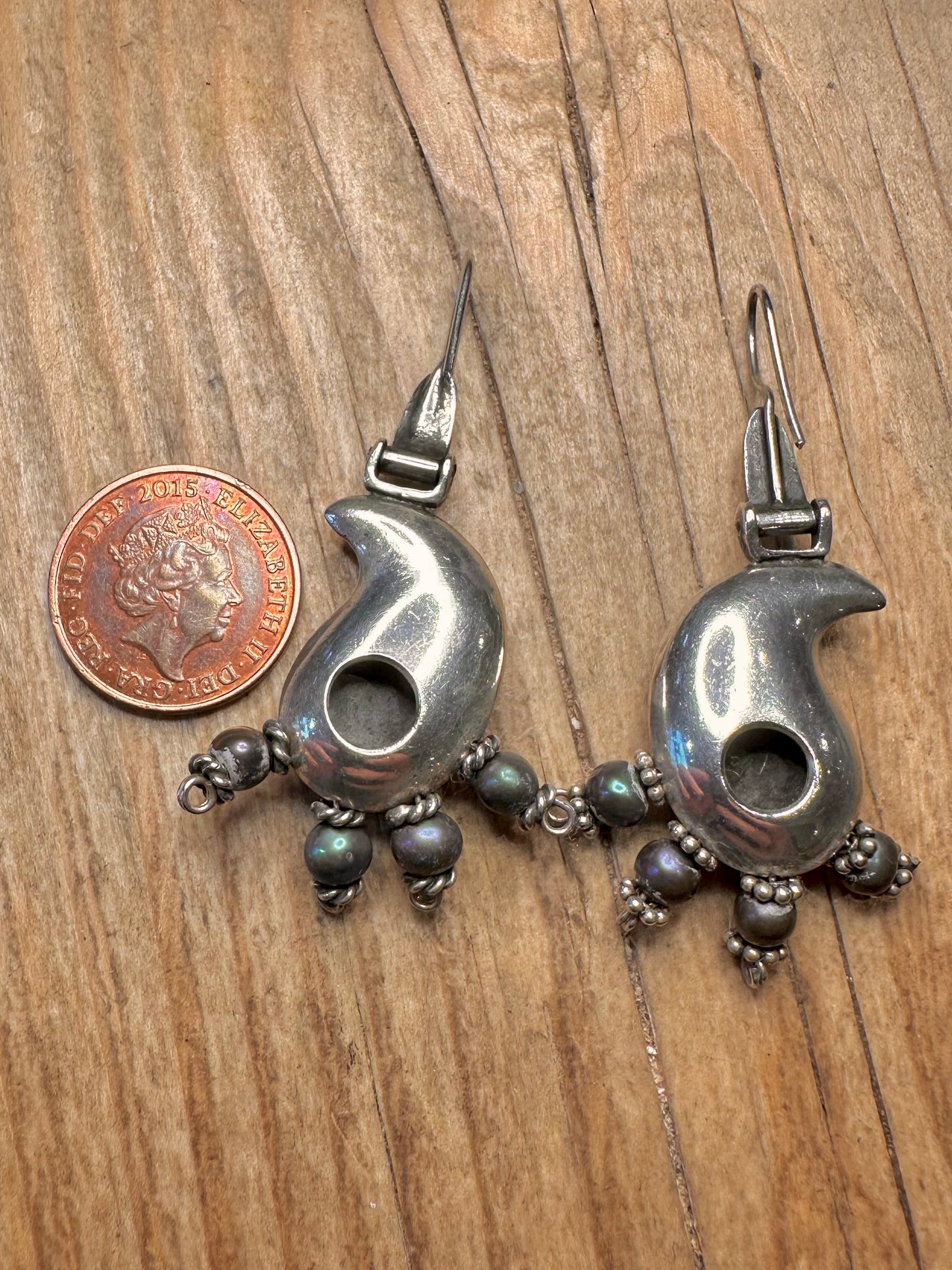 Vintage Boho Floral Dark Pearl 925 Sterling Silver Earrings