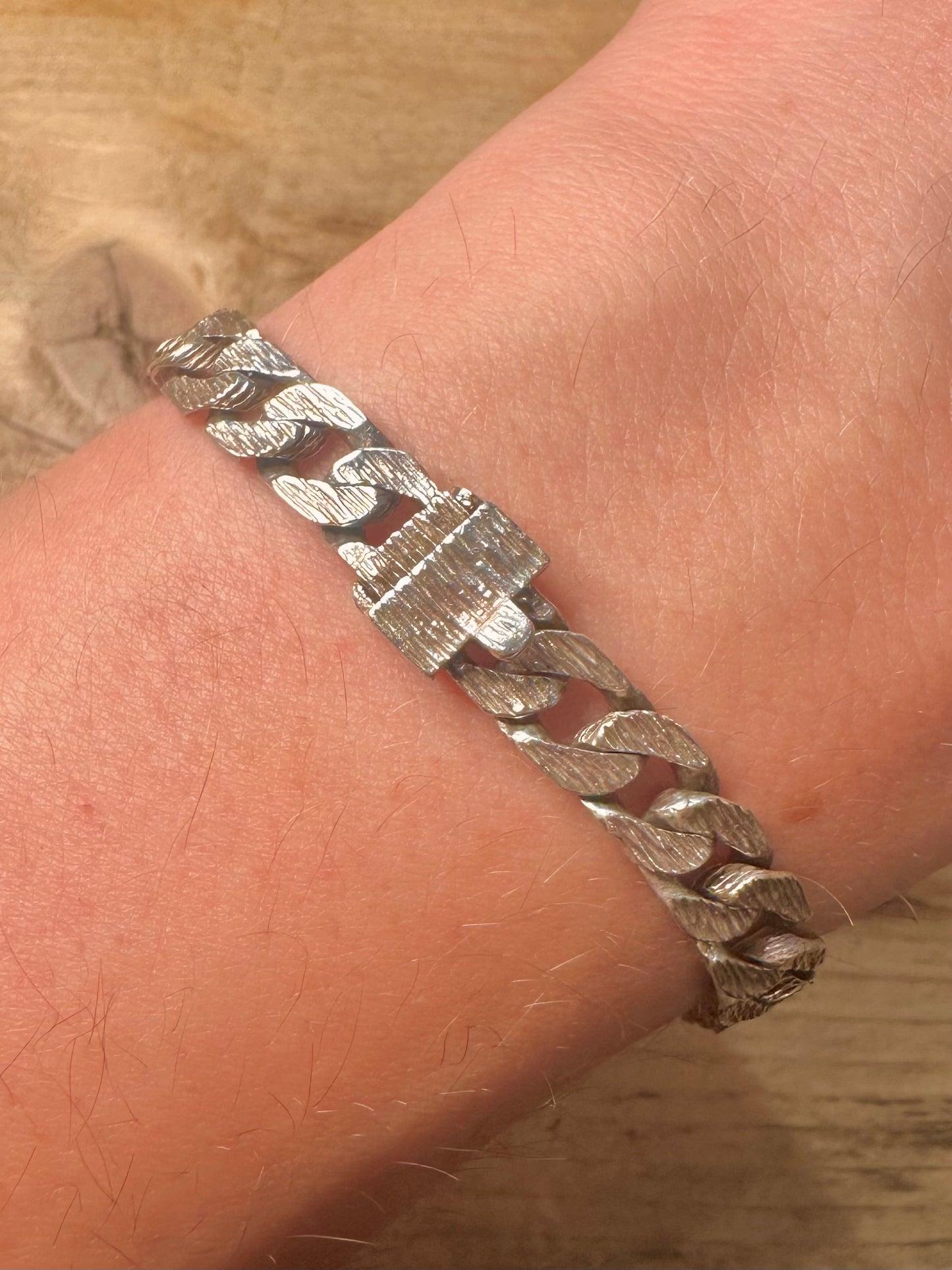 Vintage 1984 Identity Bark Effect Curb Chain 925 Silver 8.4 inch Bracelet