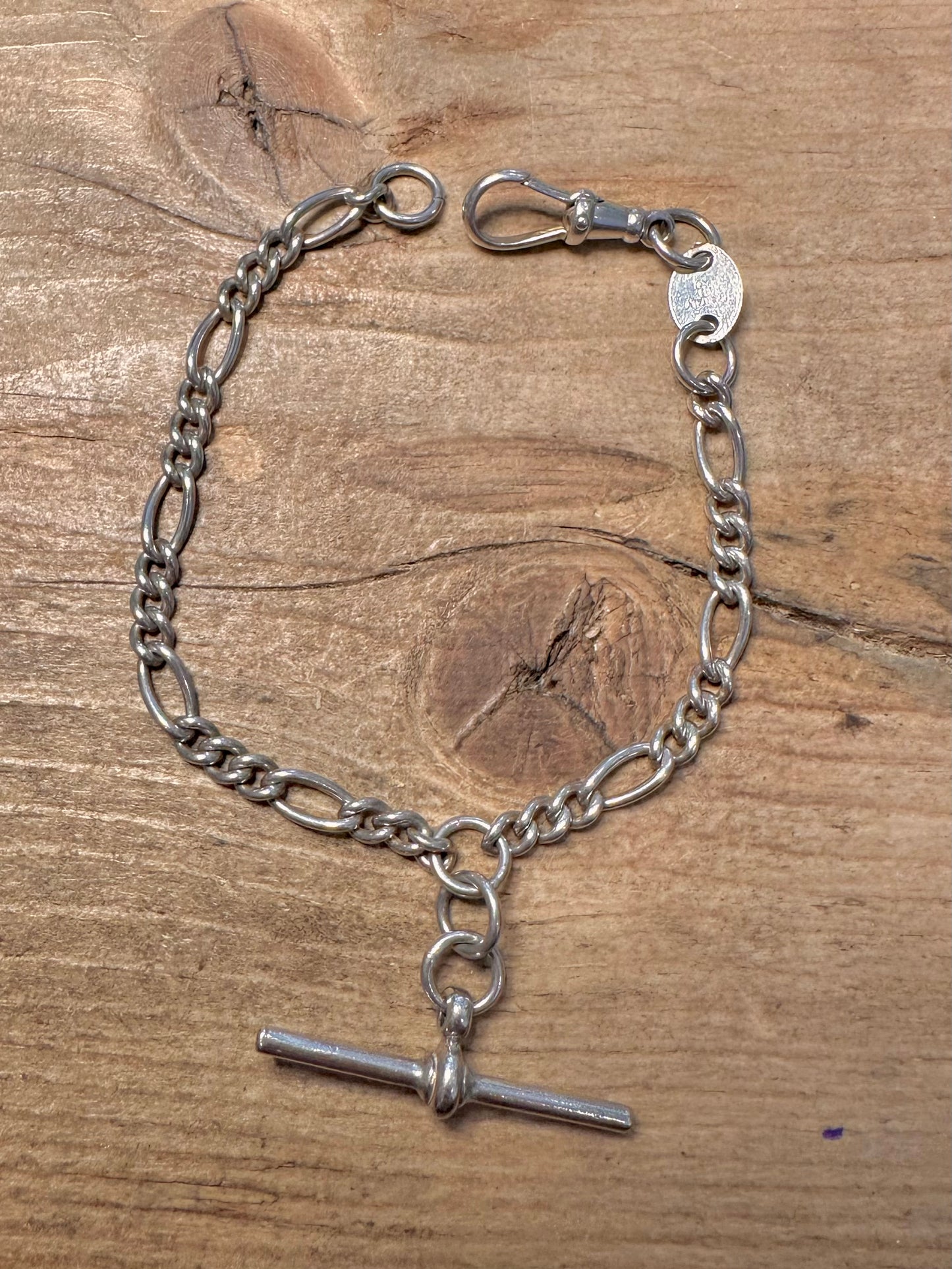 Vintage Albert Chain T Bar 925 Silver 7 inch Bracelet