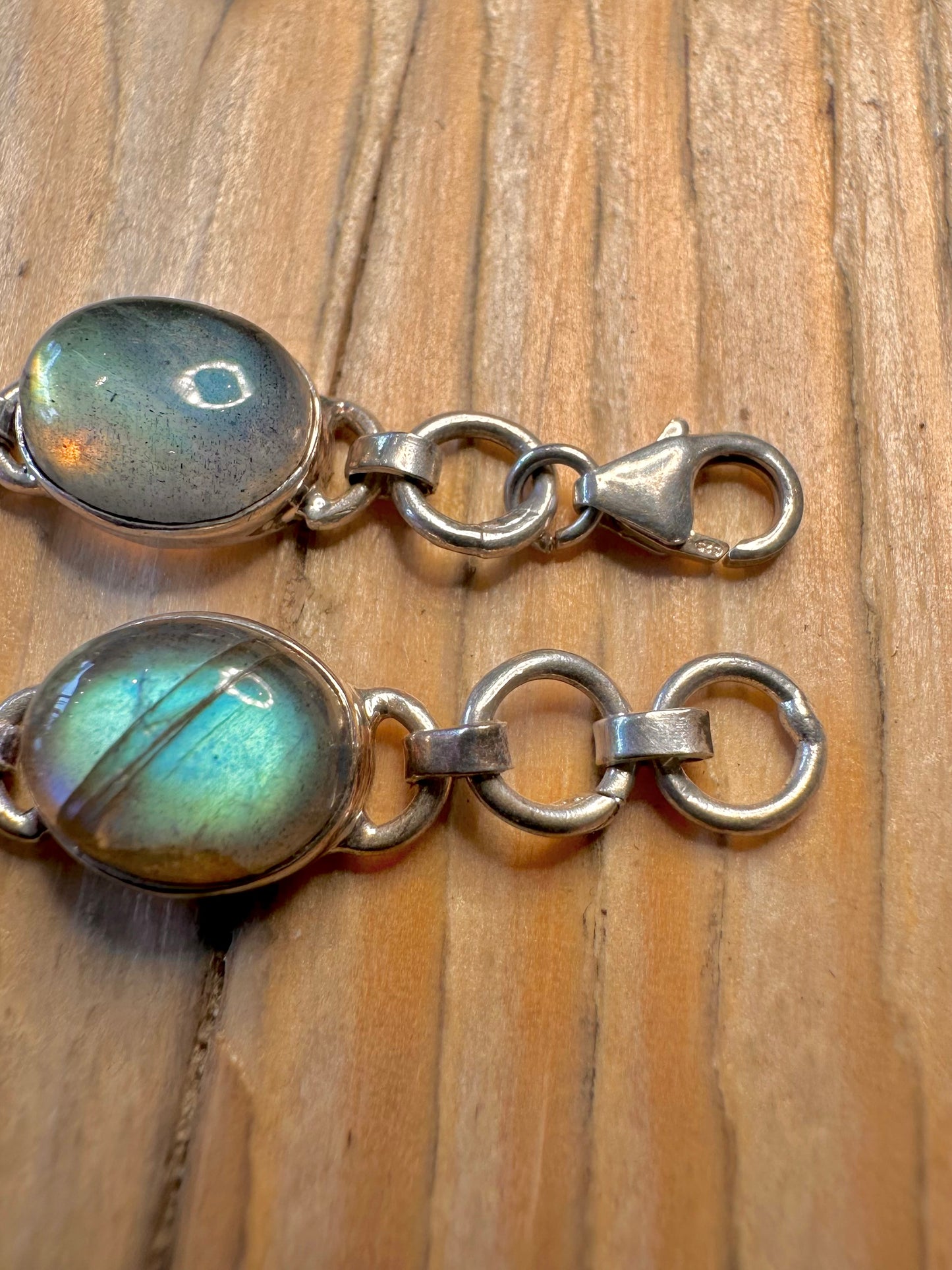 Vintage Labradorite Link 925 Silver 7 to 7.2 inch Bracelet