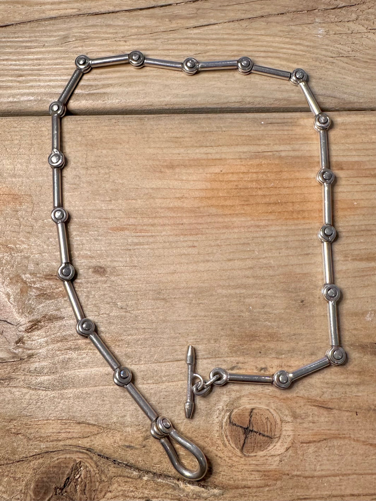 Abstract Mechanical Link T Bar 925 Silver 16.5 inch Necklace