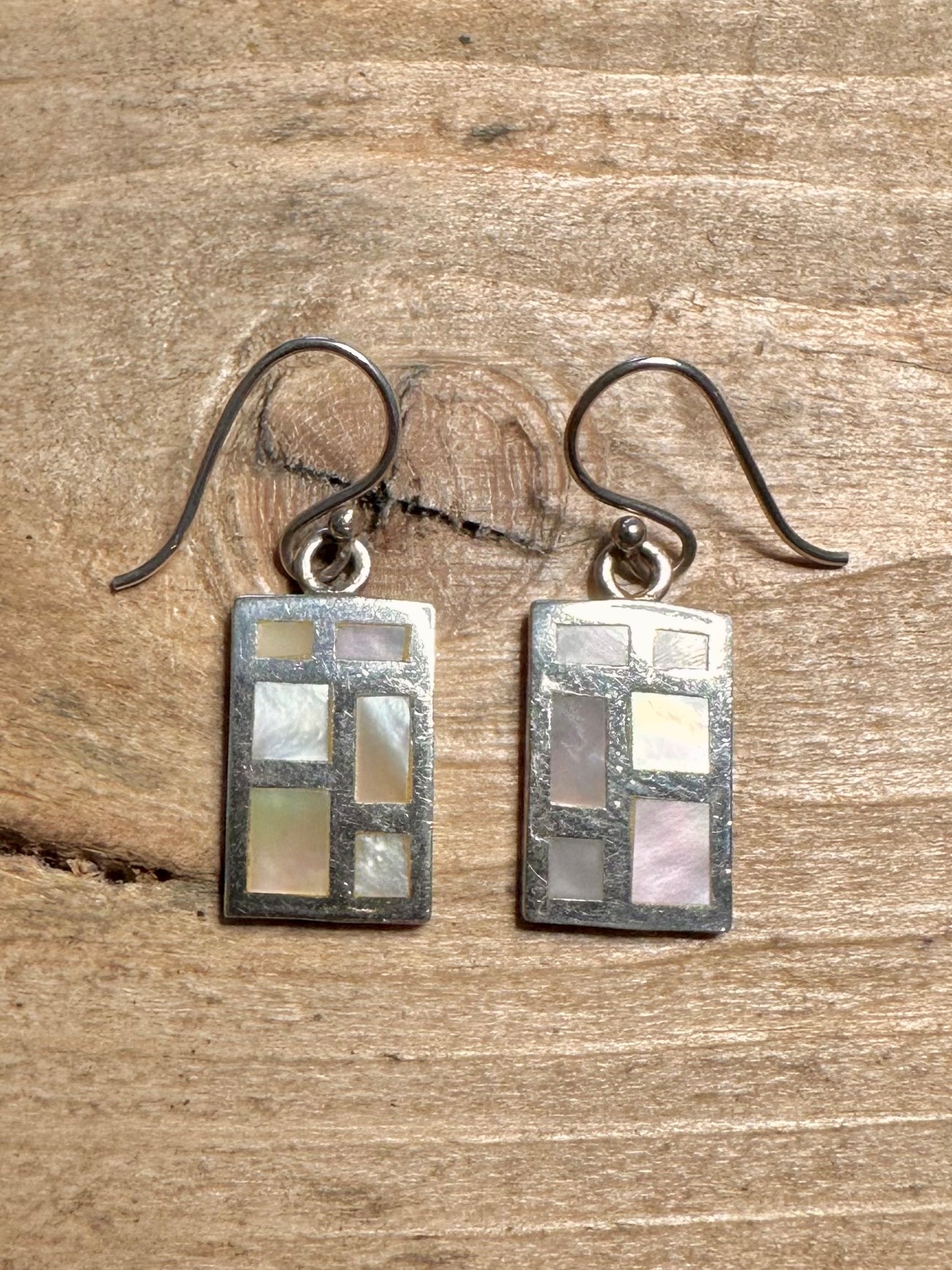 Modernist Mother of Pearl Rectangle 925 Silver Earrings