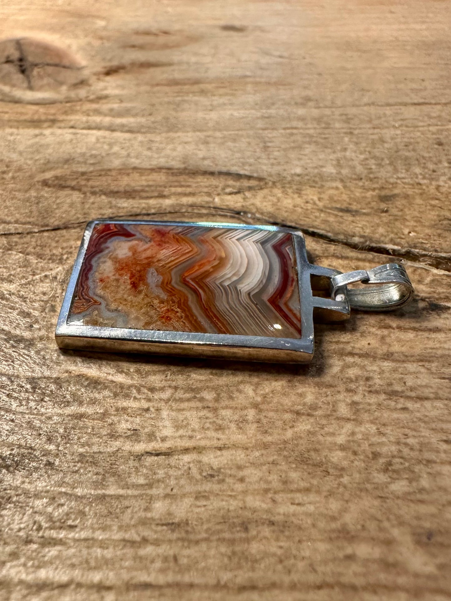 Vintage 1980 Banded Agate 925 Silver Pendant