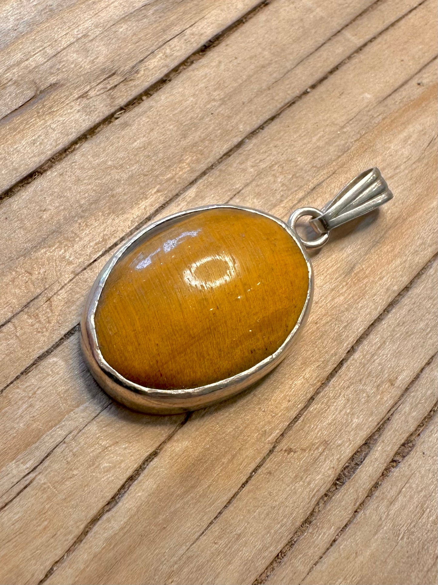 Vintage Tigers Eye Oval 925 Silver Pendant