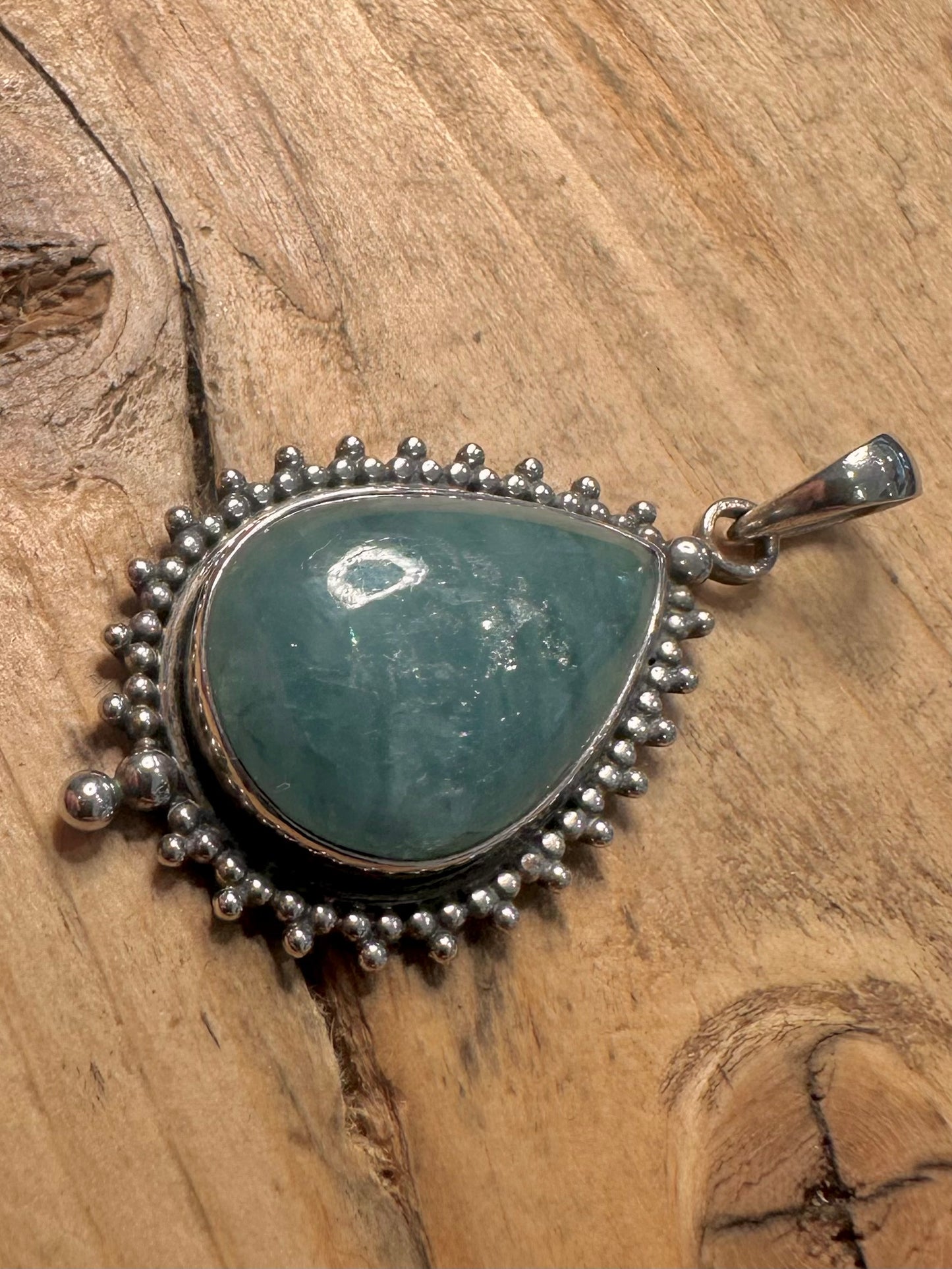 Vintage Blue Translucent Stone Boho 925 Silver Pendant