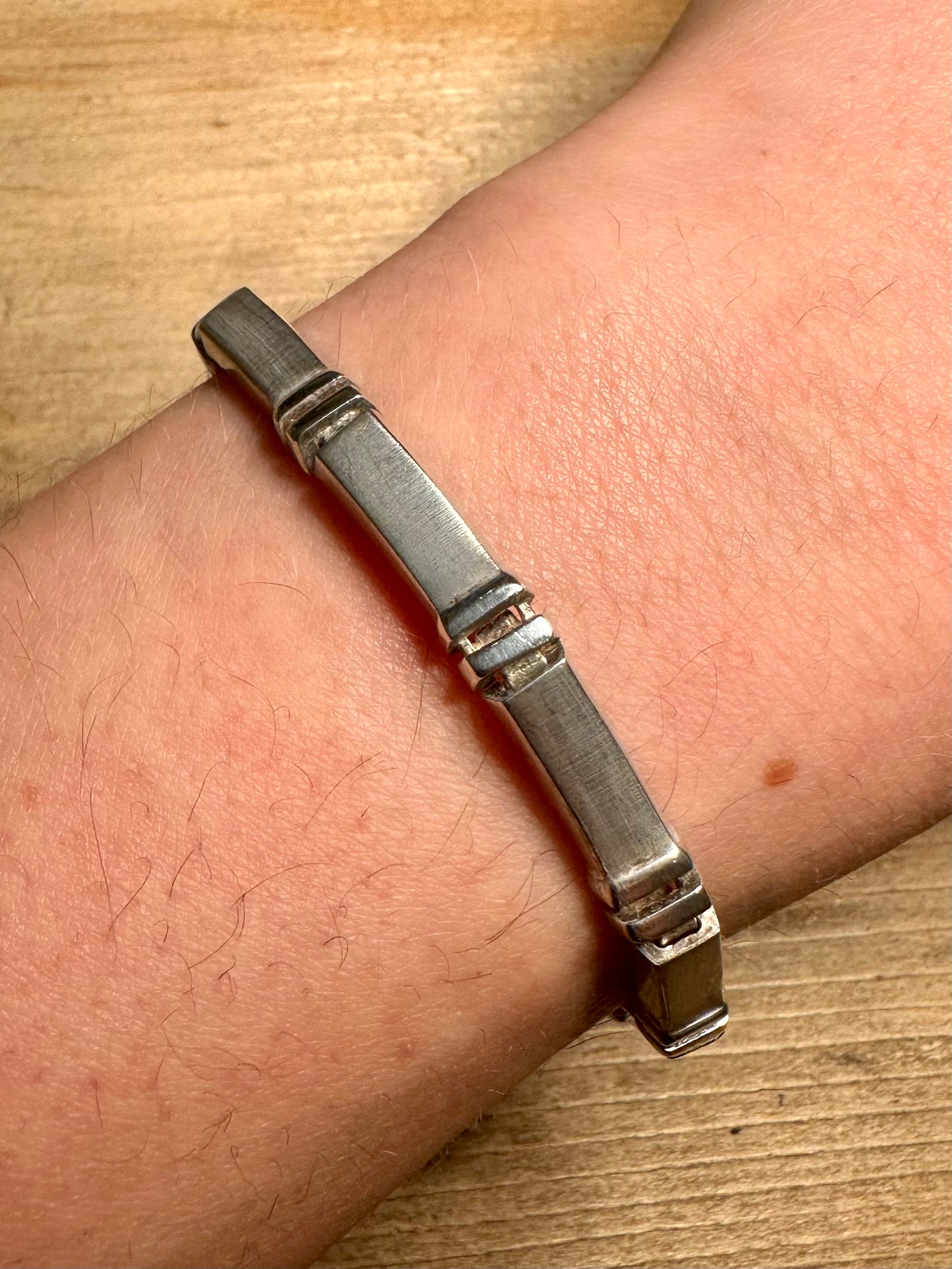 Abstract Vintage Bar Chain 925 Silver 7 inch Bracelet